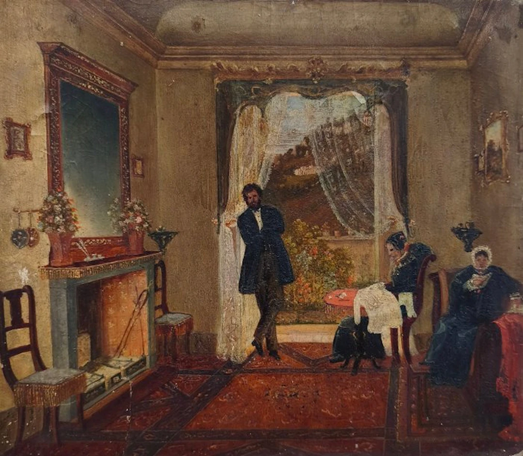 Scuola europea (XIX-XX) - Nel salotto di casa di una famiglia borghese