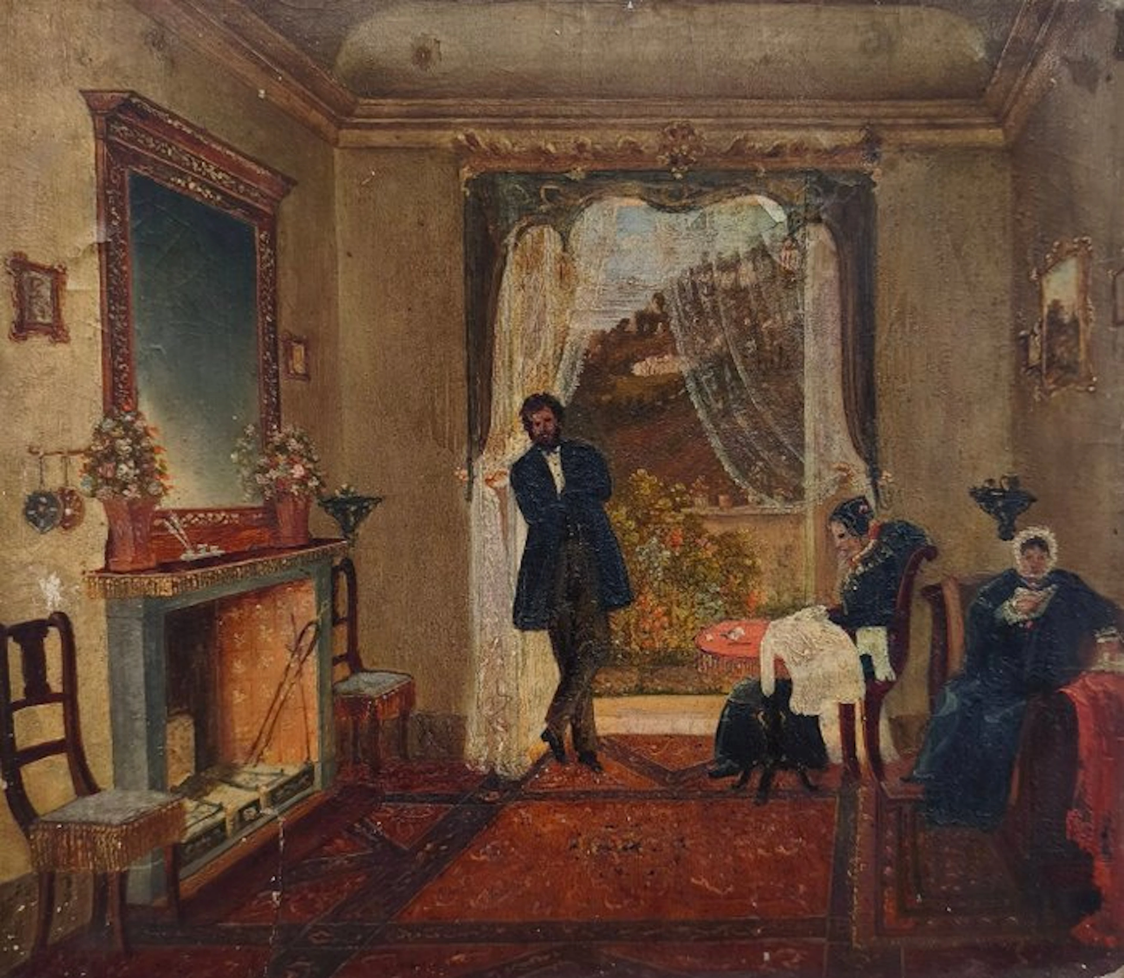 Scuola europea (XIX-XX) - Nel salotto di casa di una famiglia borghese