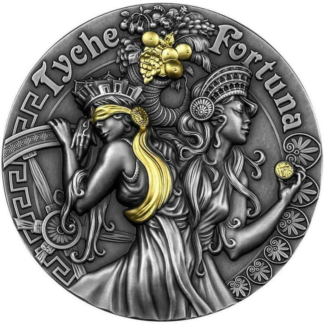 Niue. 5 Dollars 2021 Tyche and Fortuna, Goddesses 2 Oz, (.999)