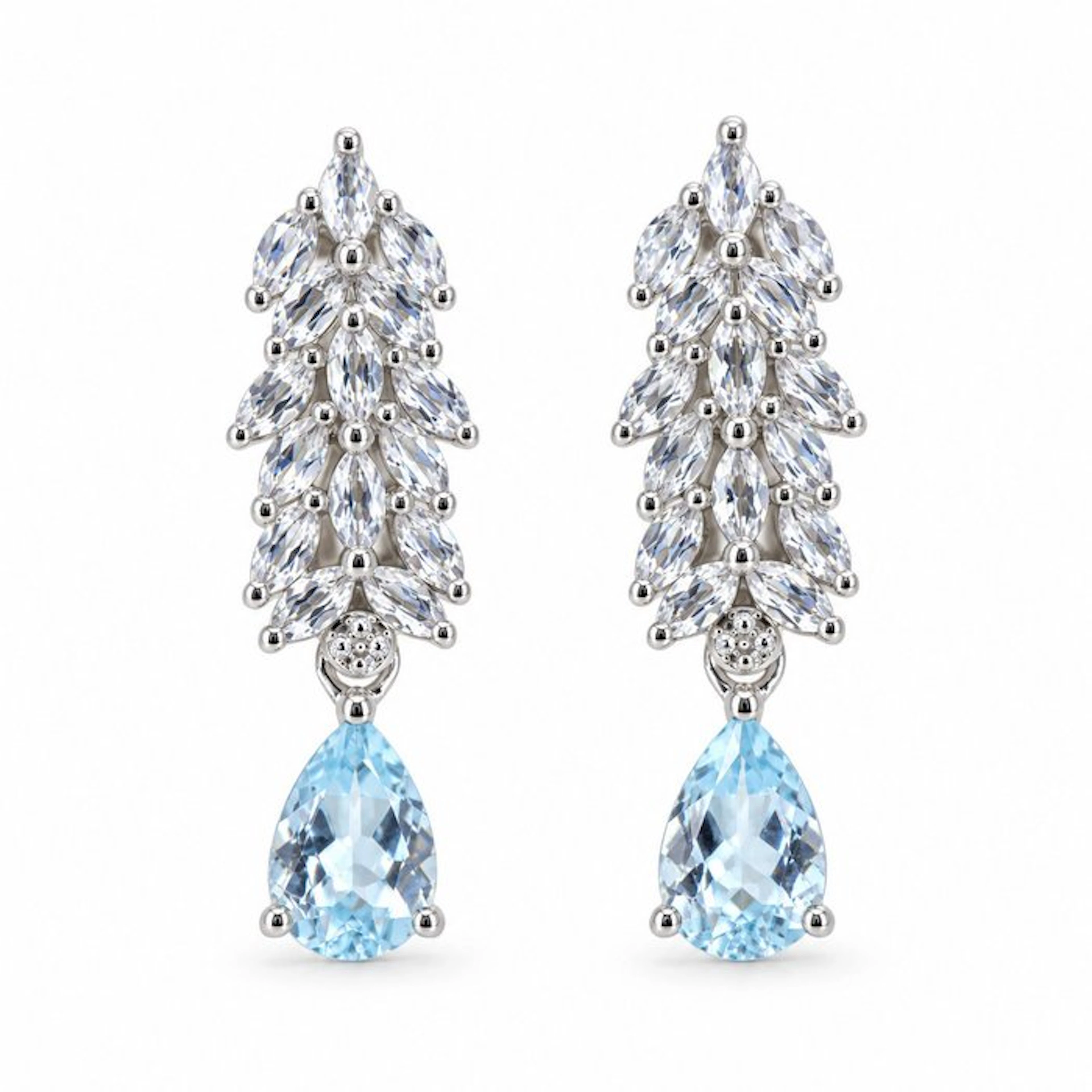 No reserve price - Earrings Gold-plated Aquamarine - Diamond - 18kt Gold Plated