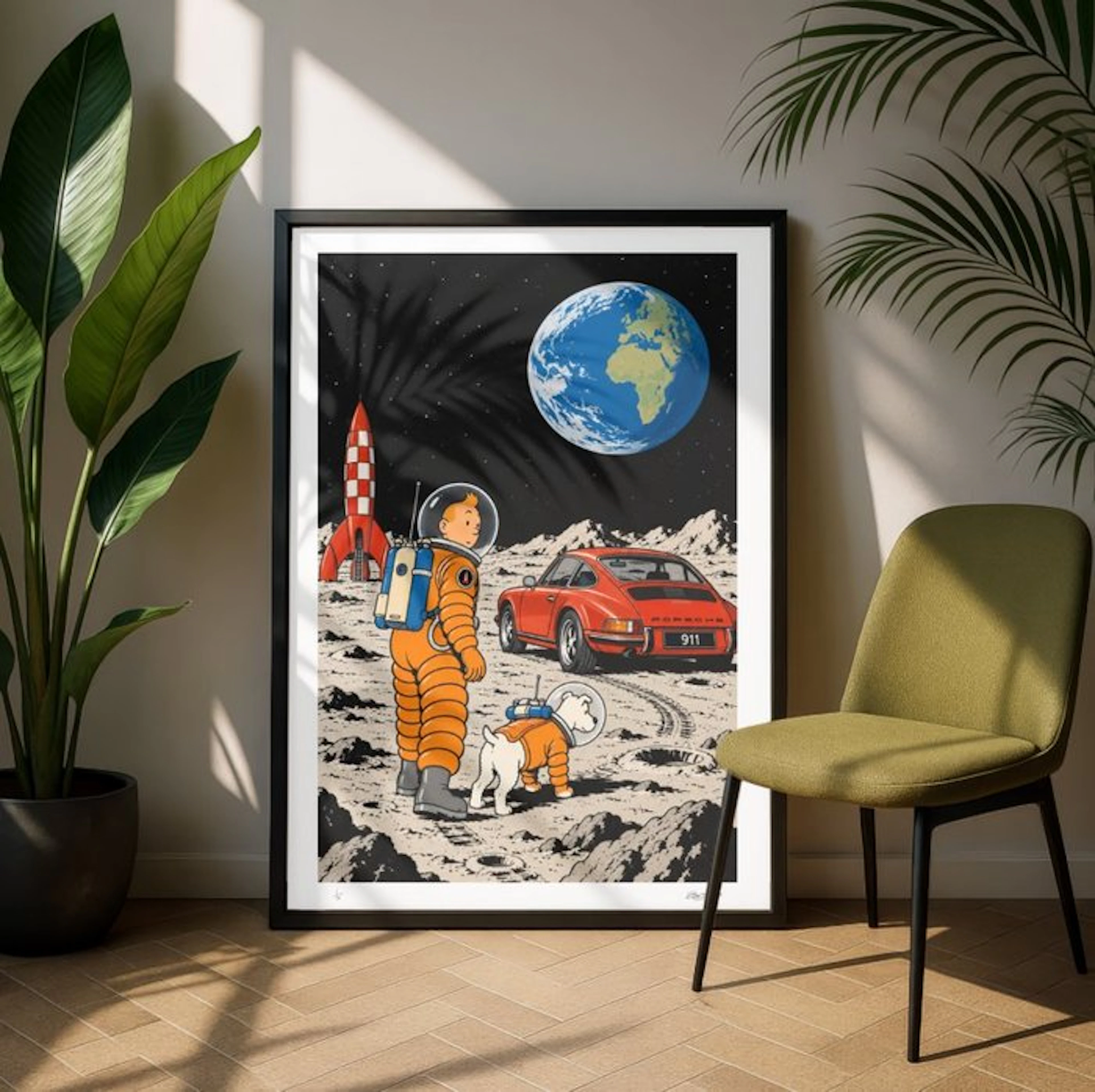 EGO - Tintin on the Moon – Fine Art – 2/5 Signée COA – 40x60 cm