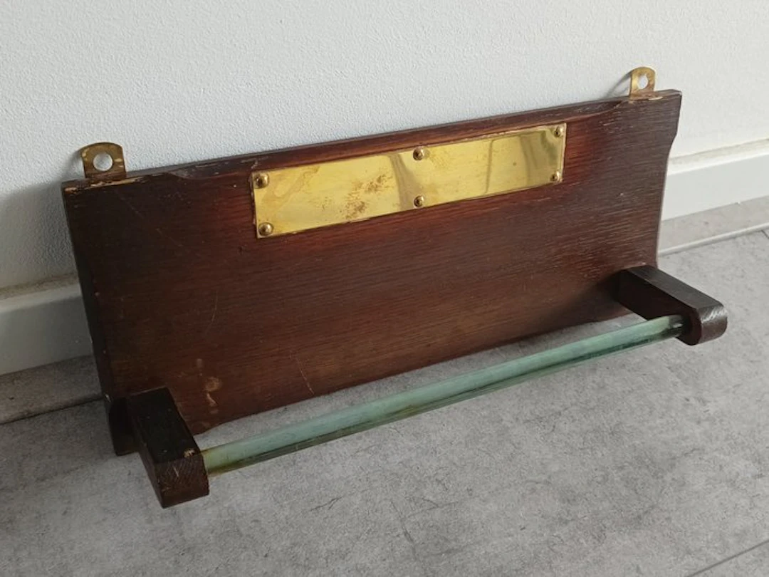 Wall shelf unit - Wood, Glass, Brass - towel rack