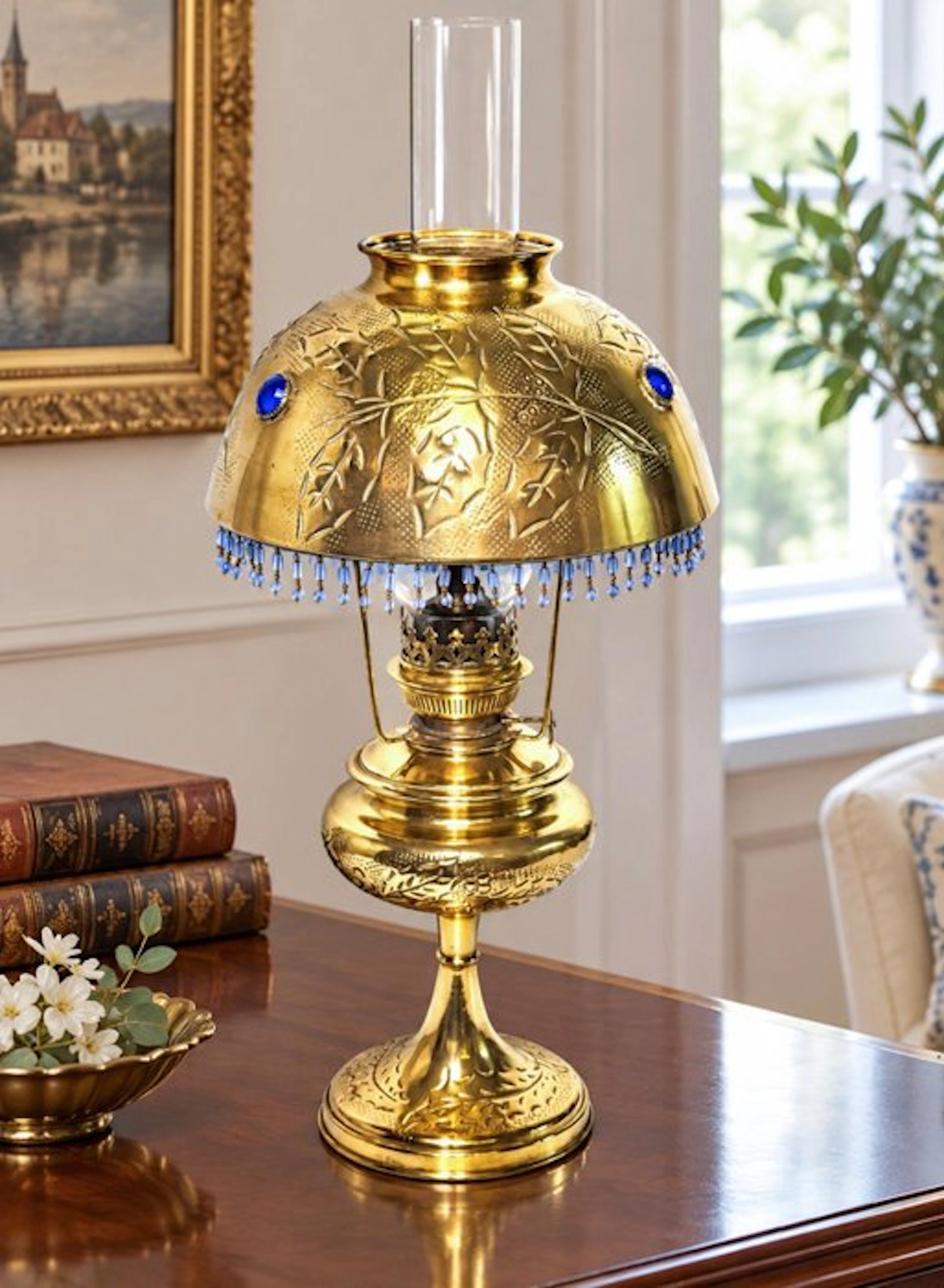 France - Kerosene lamp - Brass, Glass - Parisian lamp