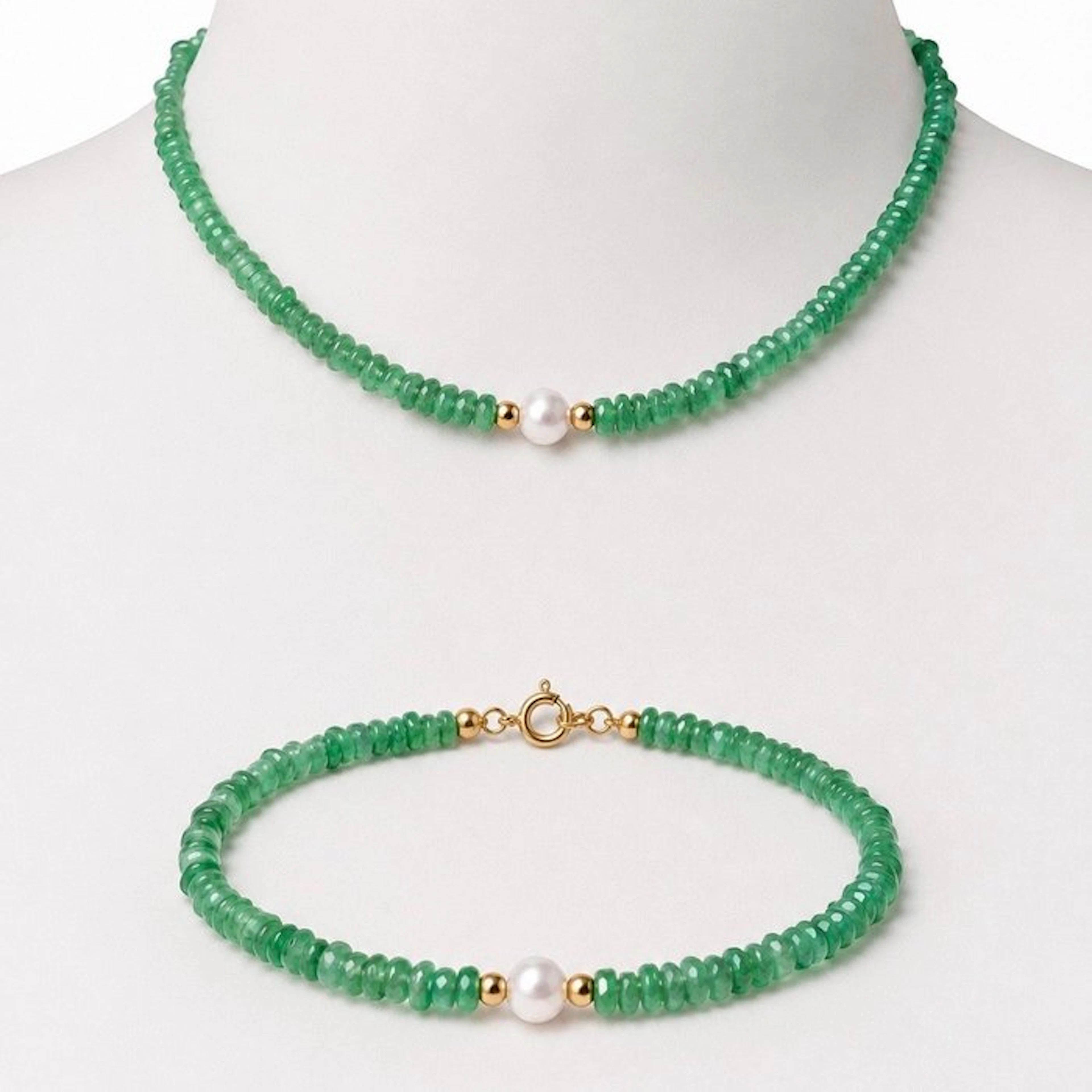 No reserve price - Necklace - 18 kt. Yellow gold Emerald - Pearl