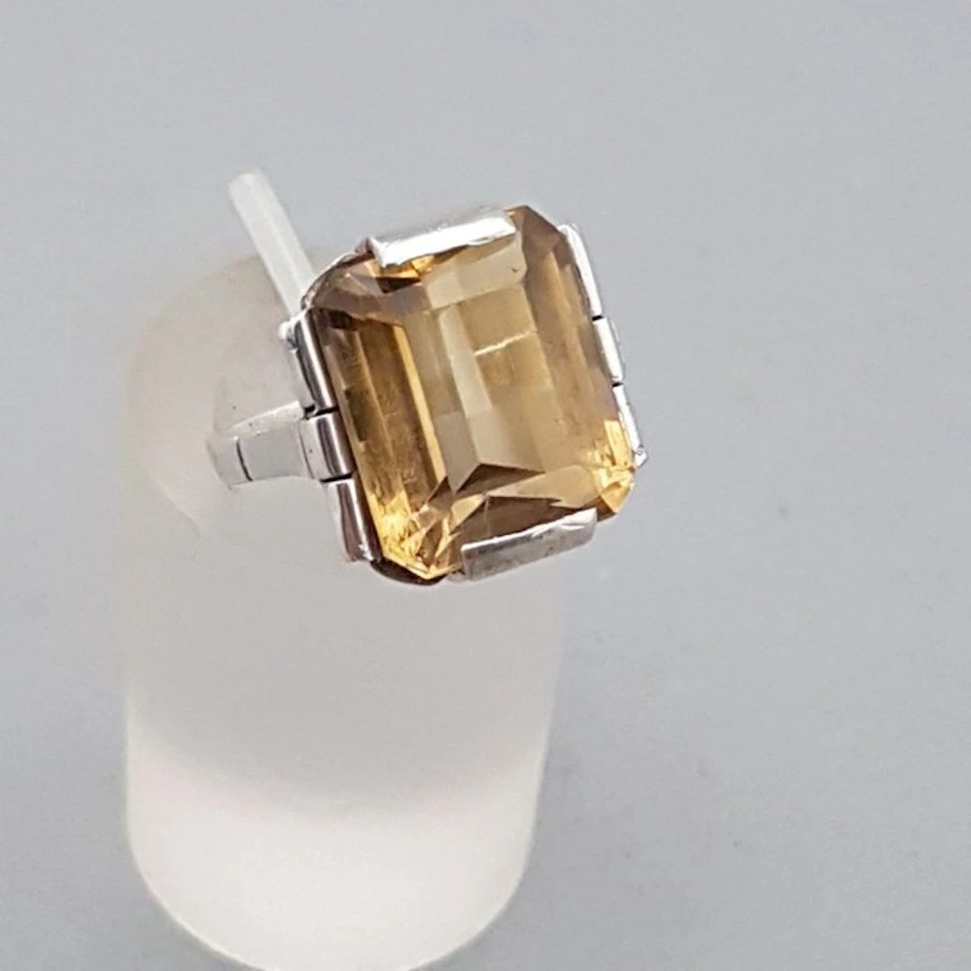 Silver, Art Deco, Citrine (Tested) - Ring