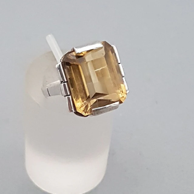 Silver, Art Deco, Citrine (Tested) - Ring