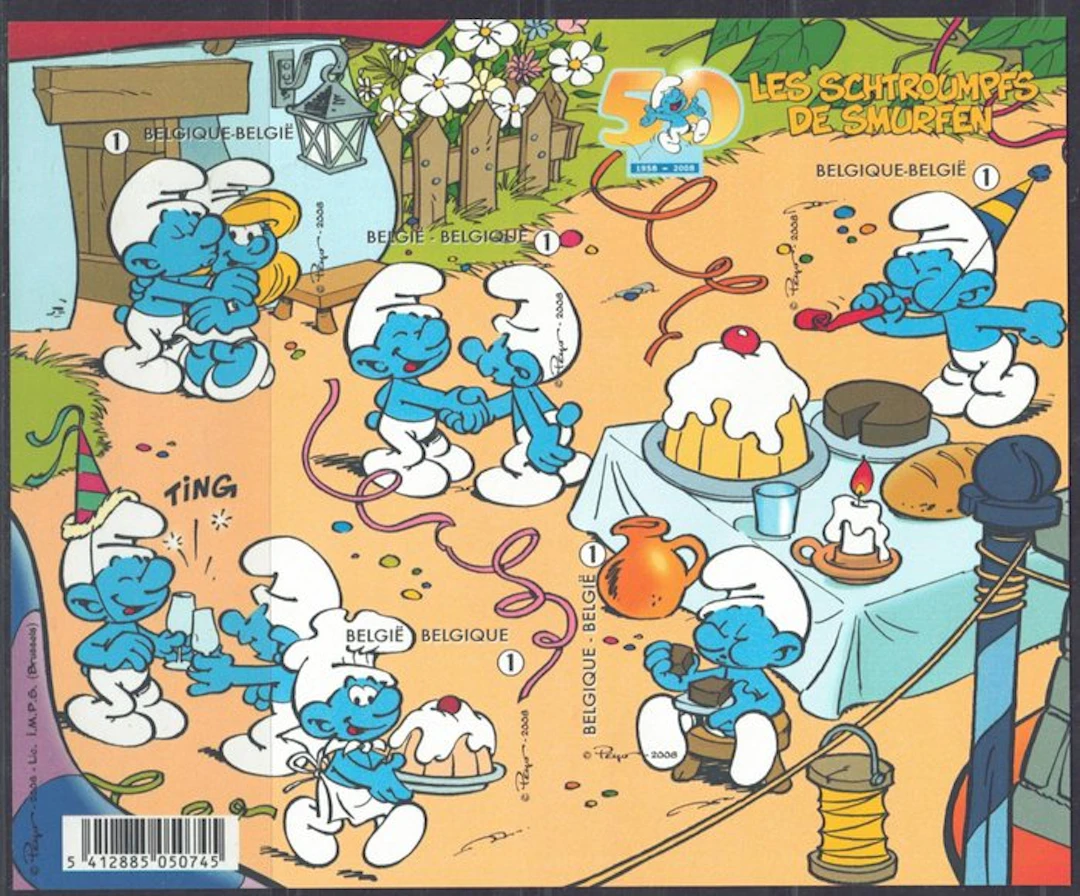Belgium 2008 - Smurfs, toothless block with jersey number - OBP: Blok 159