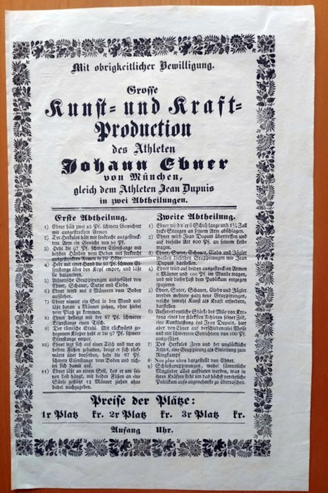 Kunst- und Kraft-Production des Athleten Johann Ebner von München