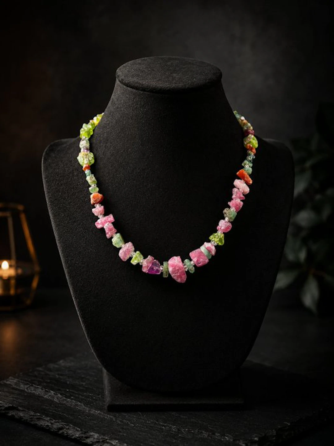 Natural Raw Crystal Necklace | Red Tourmaline