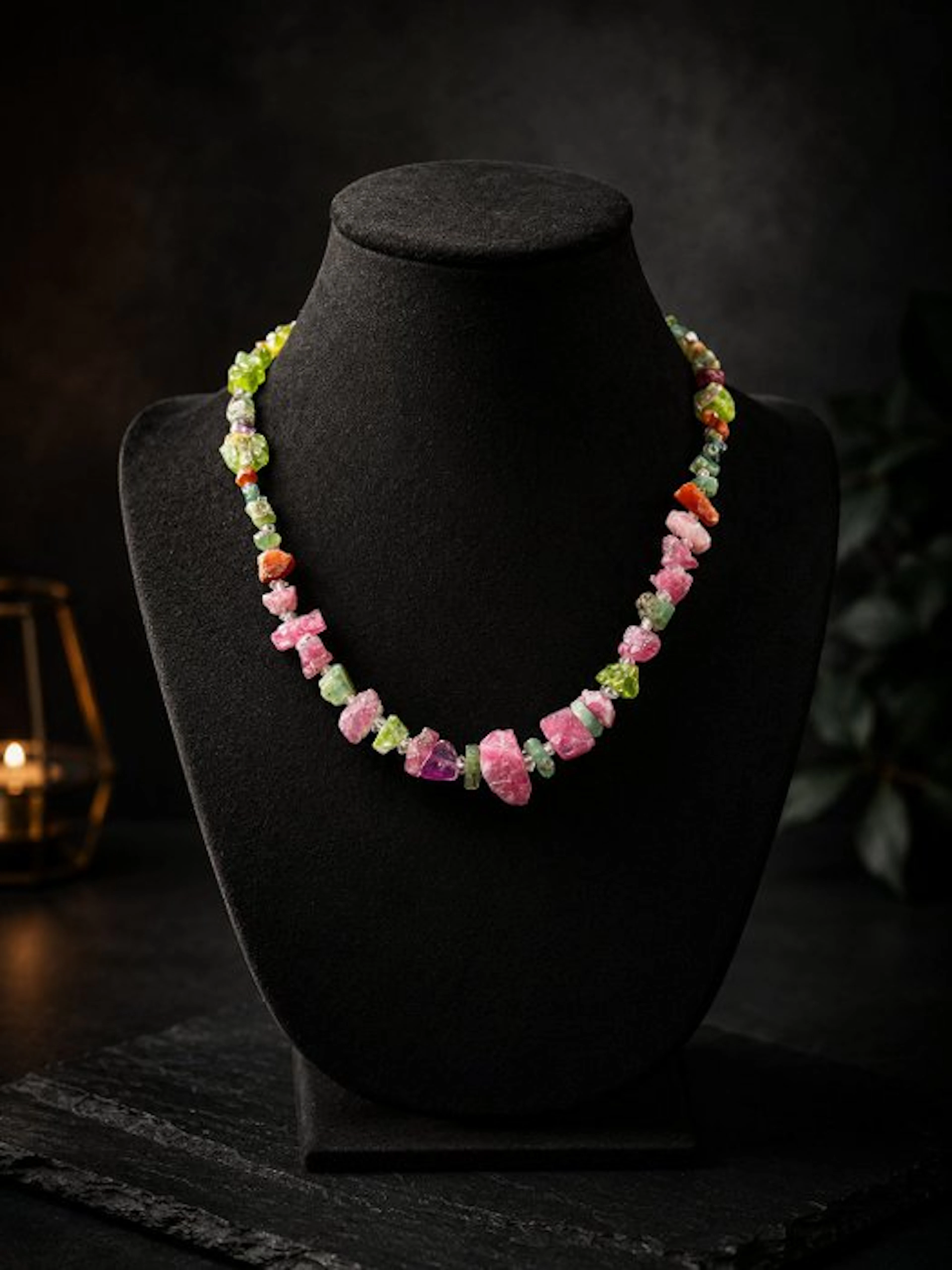 Natural Raw Crystal Necklace | Red Tourmaline