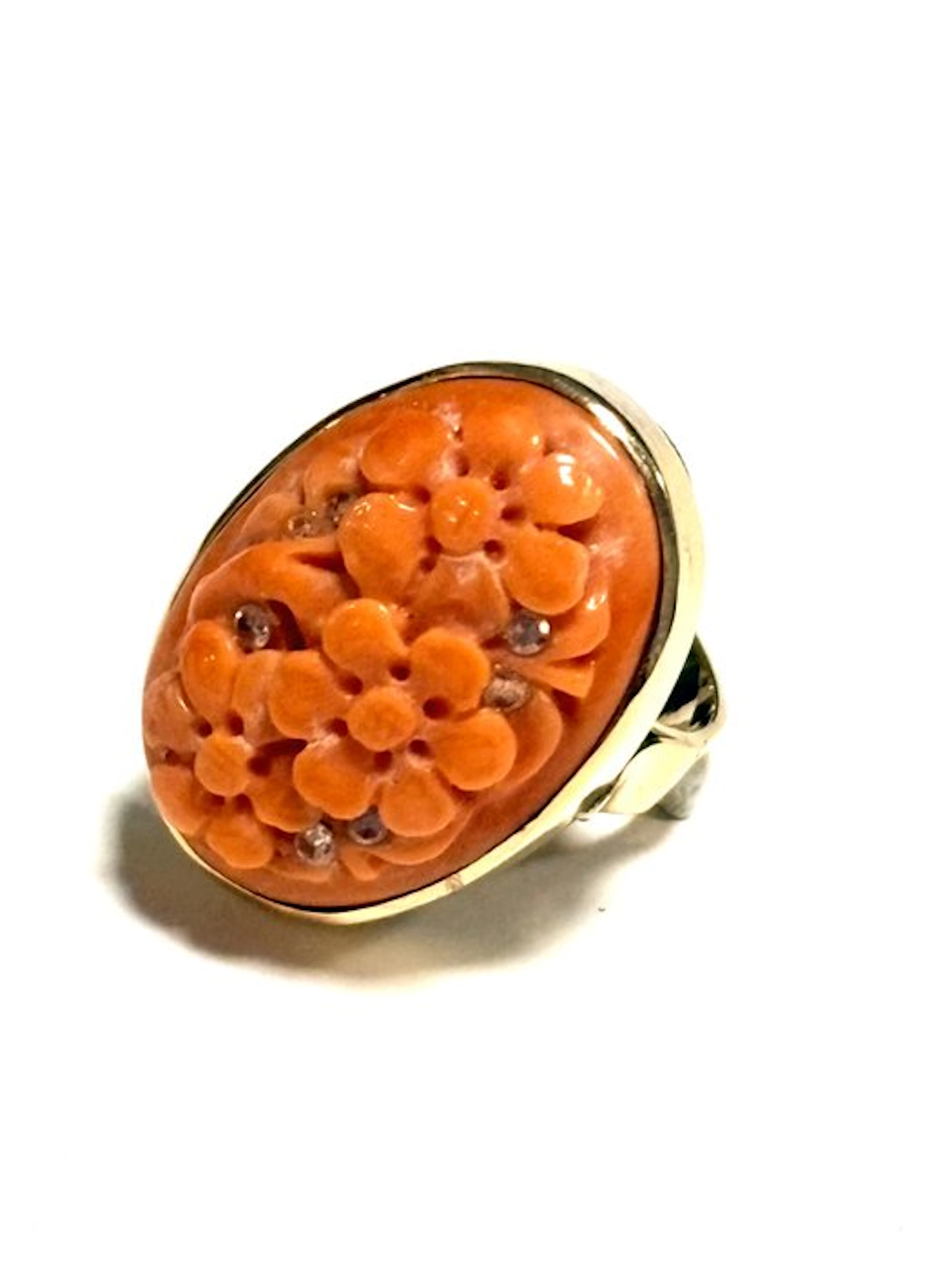 Ring - 14 kt. Rose gold Coral - Diamond - Pacific salmon