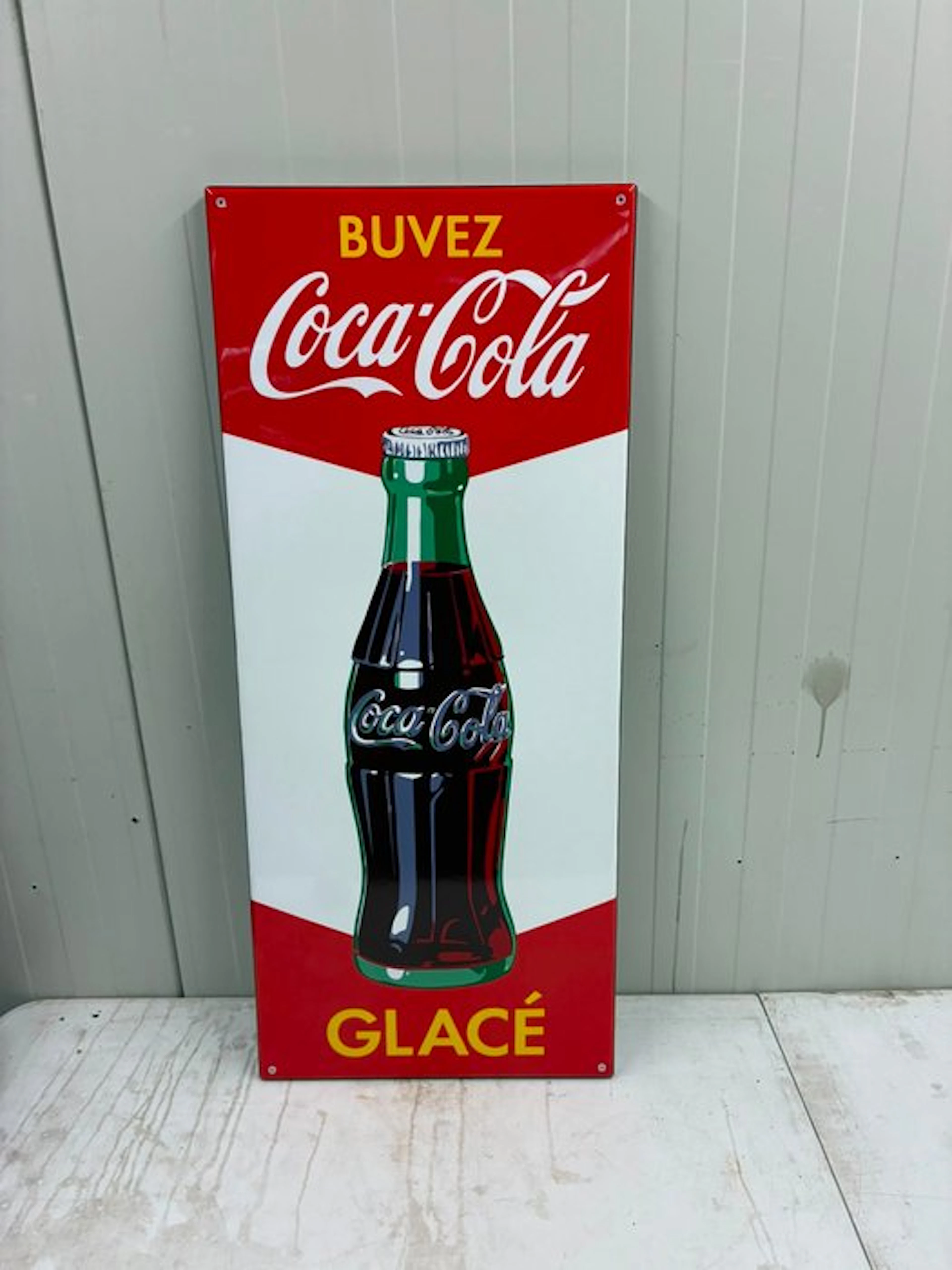 Coca-Cola “Buvez Glacé” – Groot Emaille Reclamebord –...
