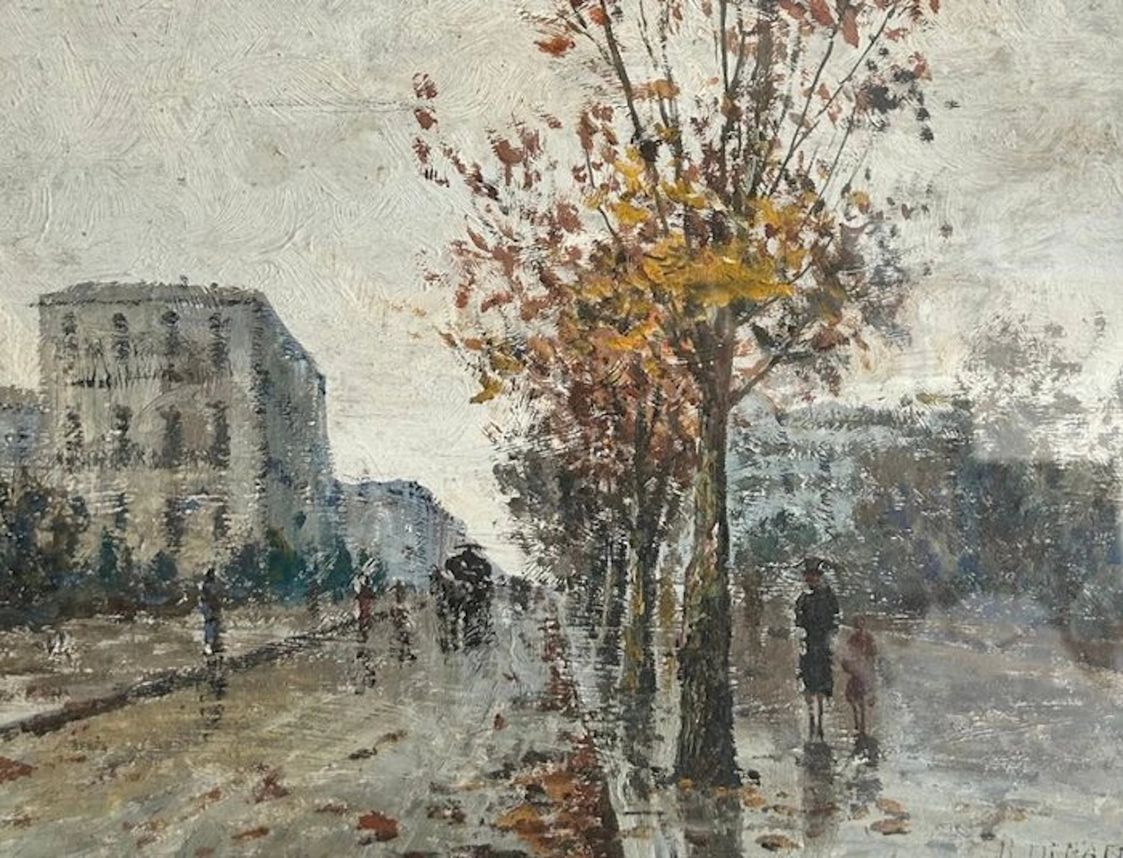 Rosario Di Fazio (1892-1958) - Scorcio urbano autunnale con figure