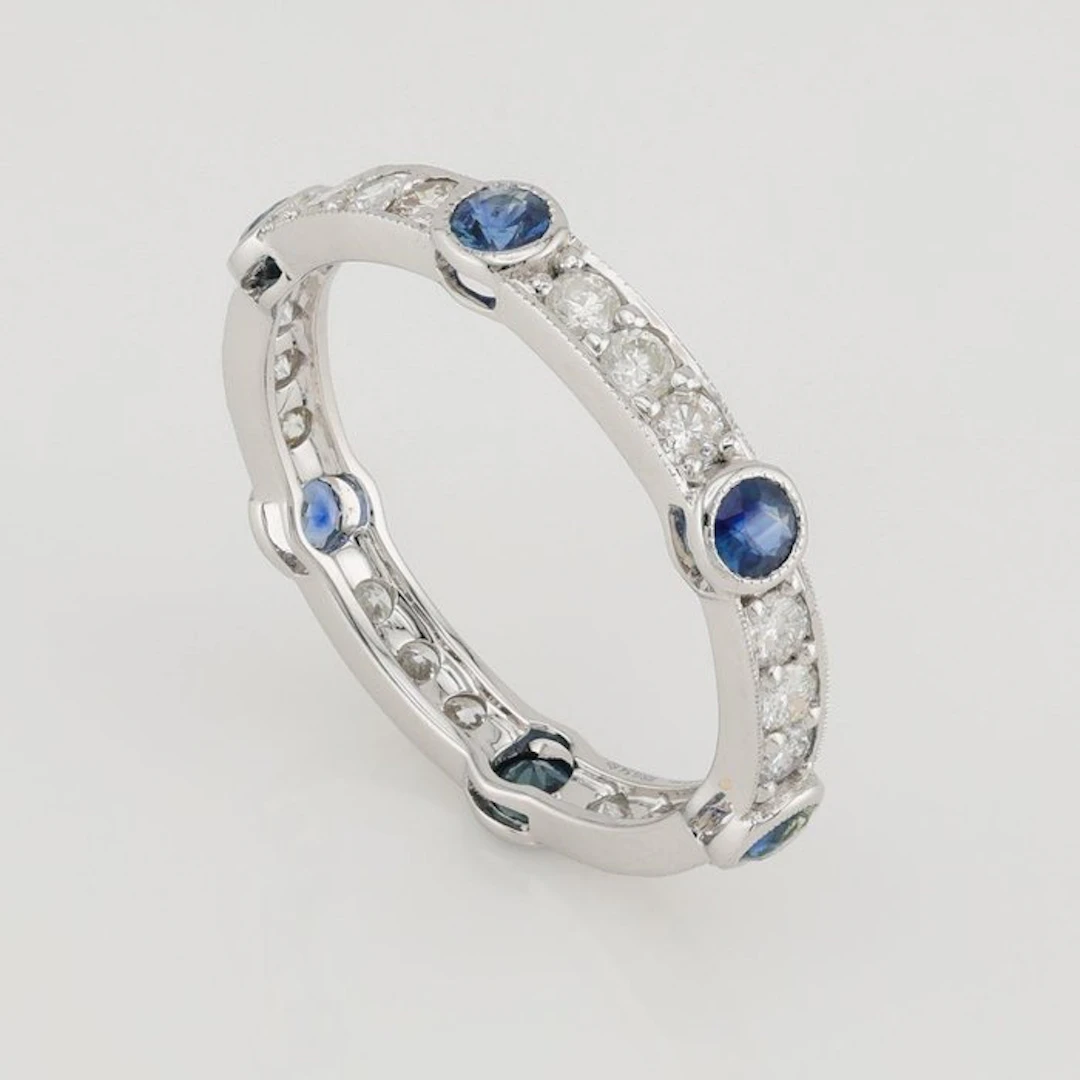 Ring - 18 kt. White gold - 1.20ct. tw. Sapphire - Diamond