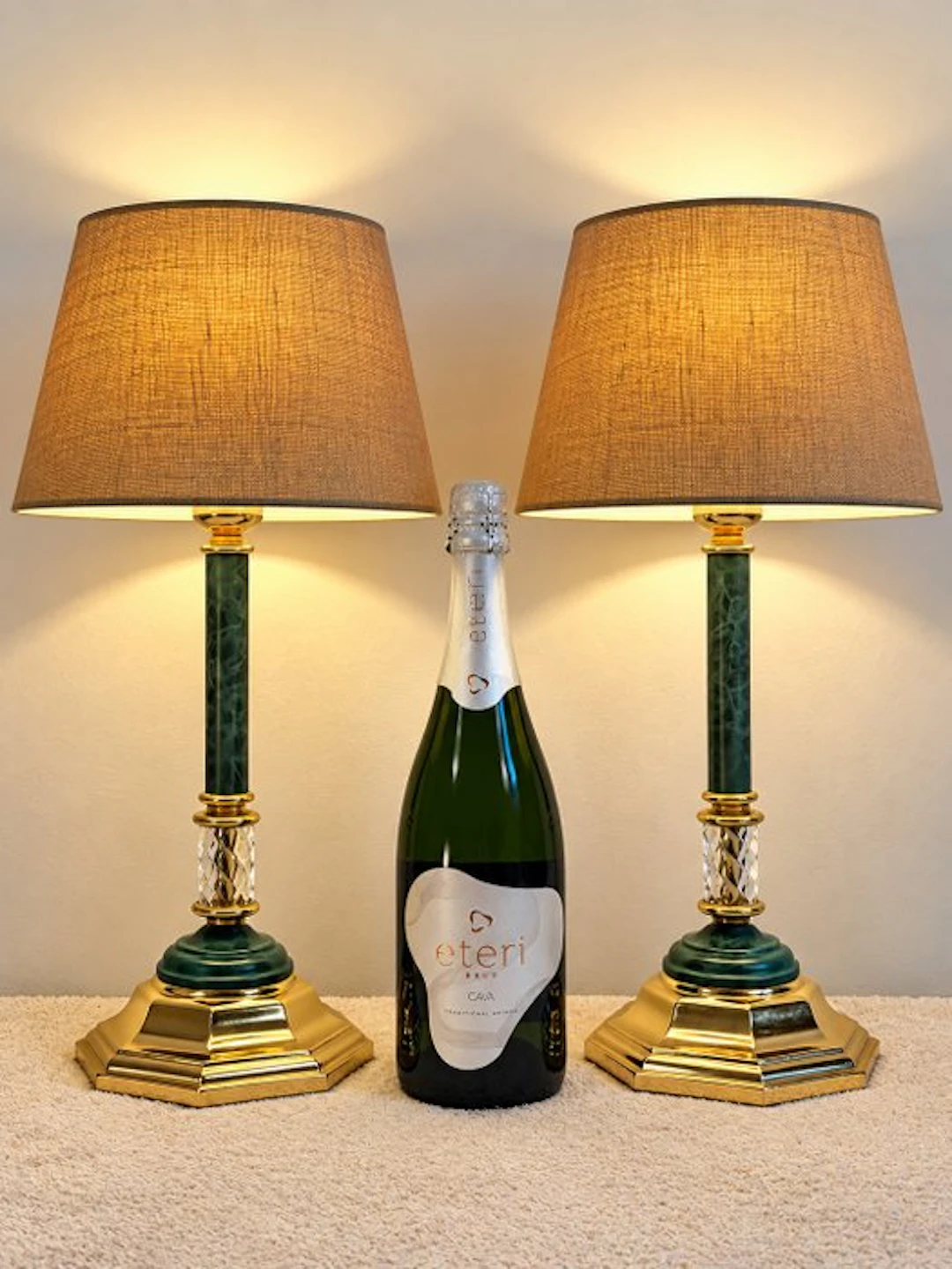 Table lamp (2) - Brass, Metal, Textile