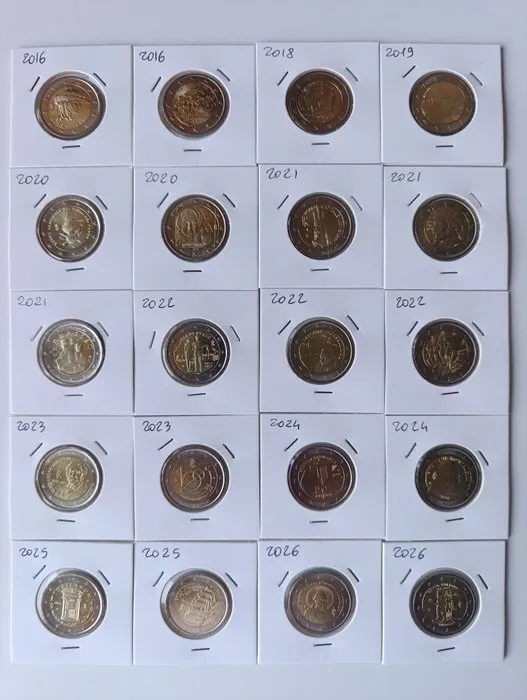 Italy. 2 Euro 2016/2026 (20 monete) (No reserve price)