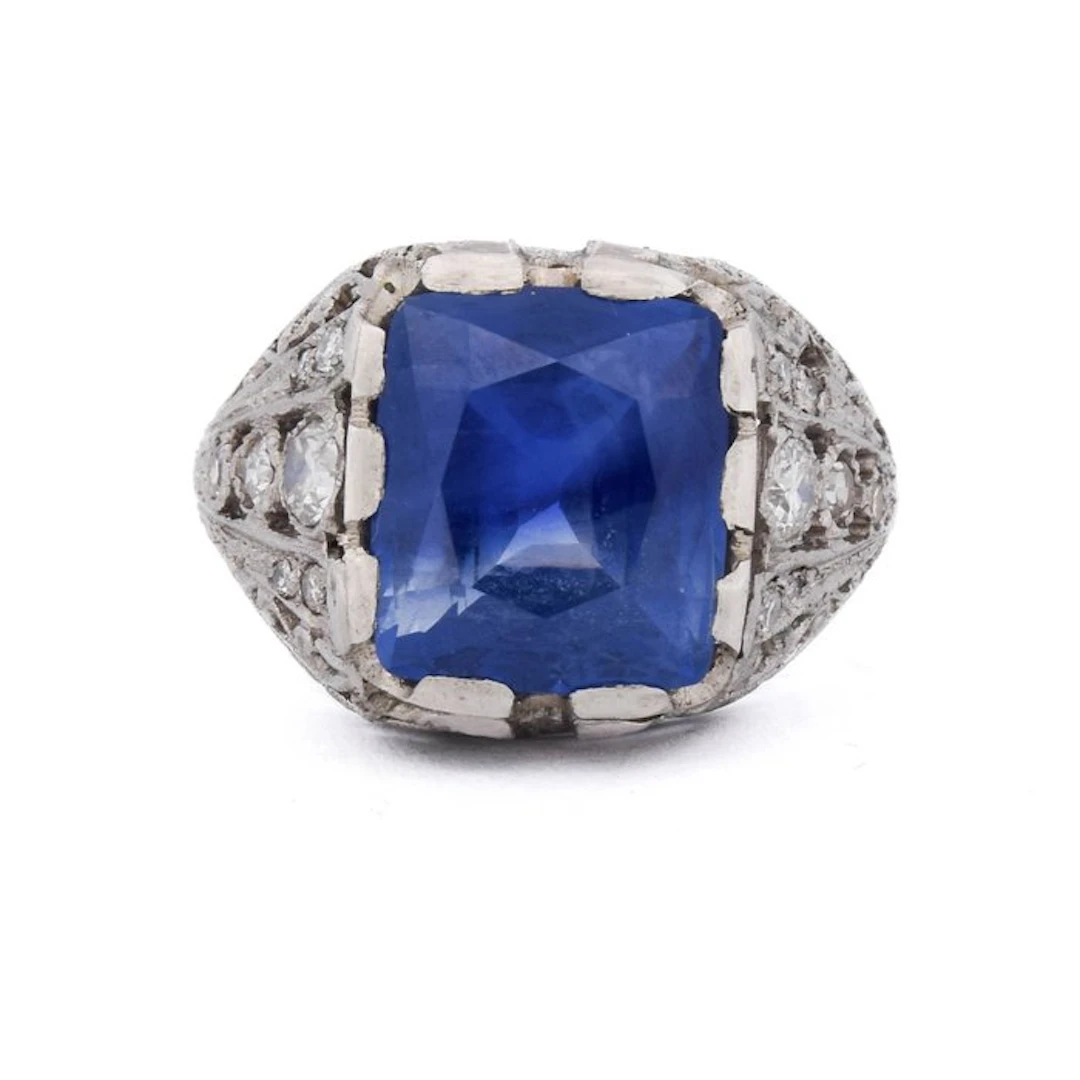 Ring Platinum - 8.67ct. tw. Sapphire - Diamond - Certified Sapphire