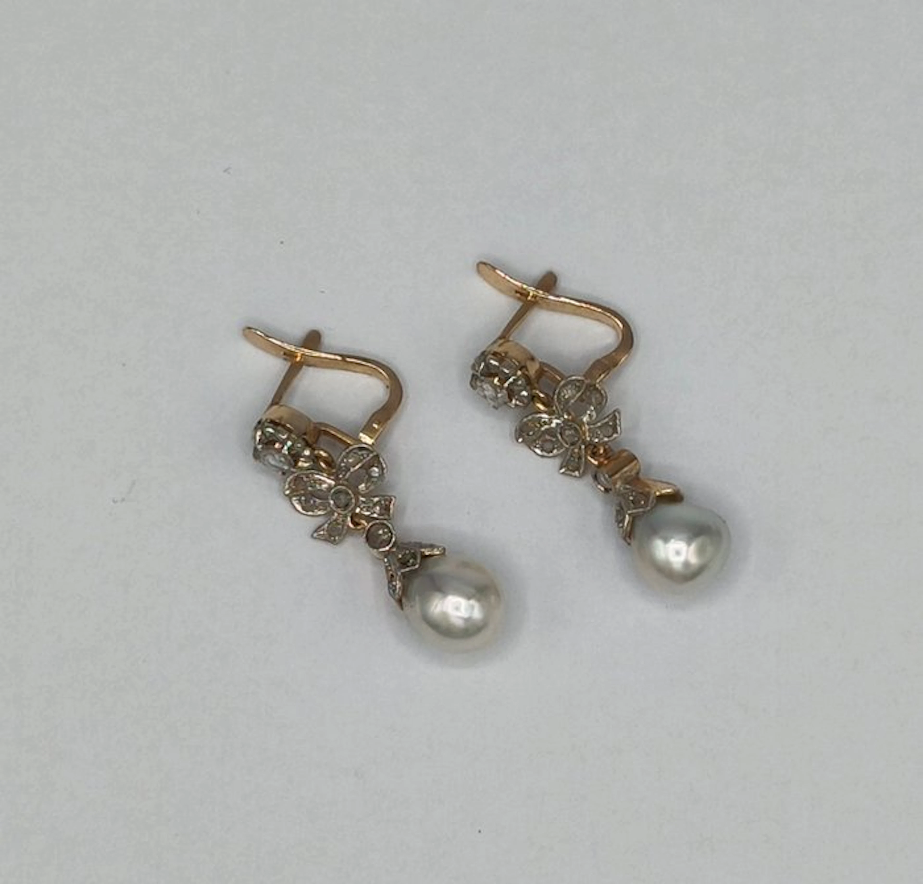 Earrings - 18 kt. Yellow gold, Platinum Pearl - Diamond