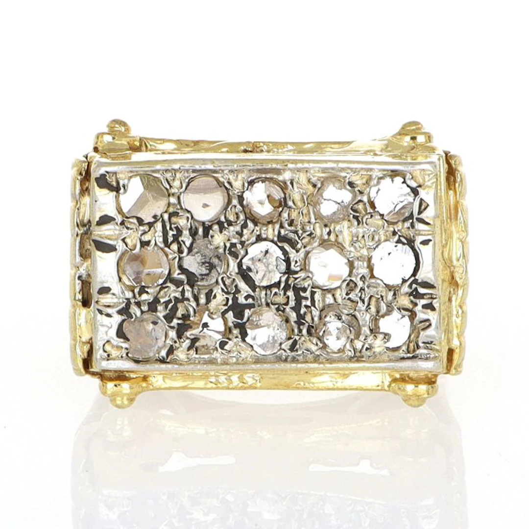 No reserve price - Ring - 12 kt. Yellow gold, Silver Diamond (Natural)