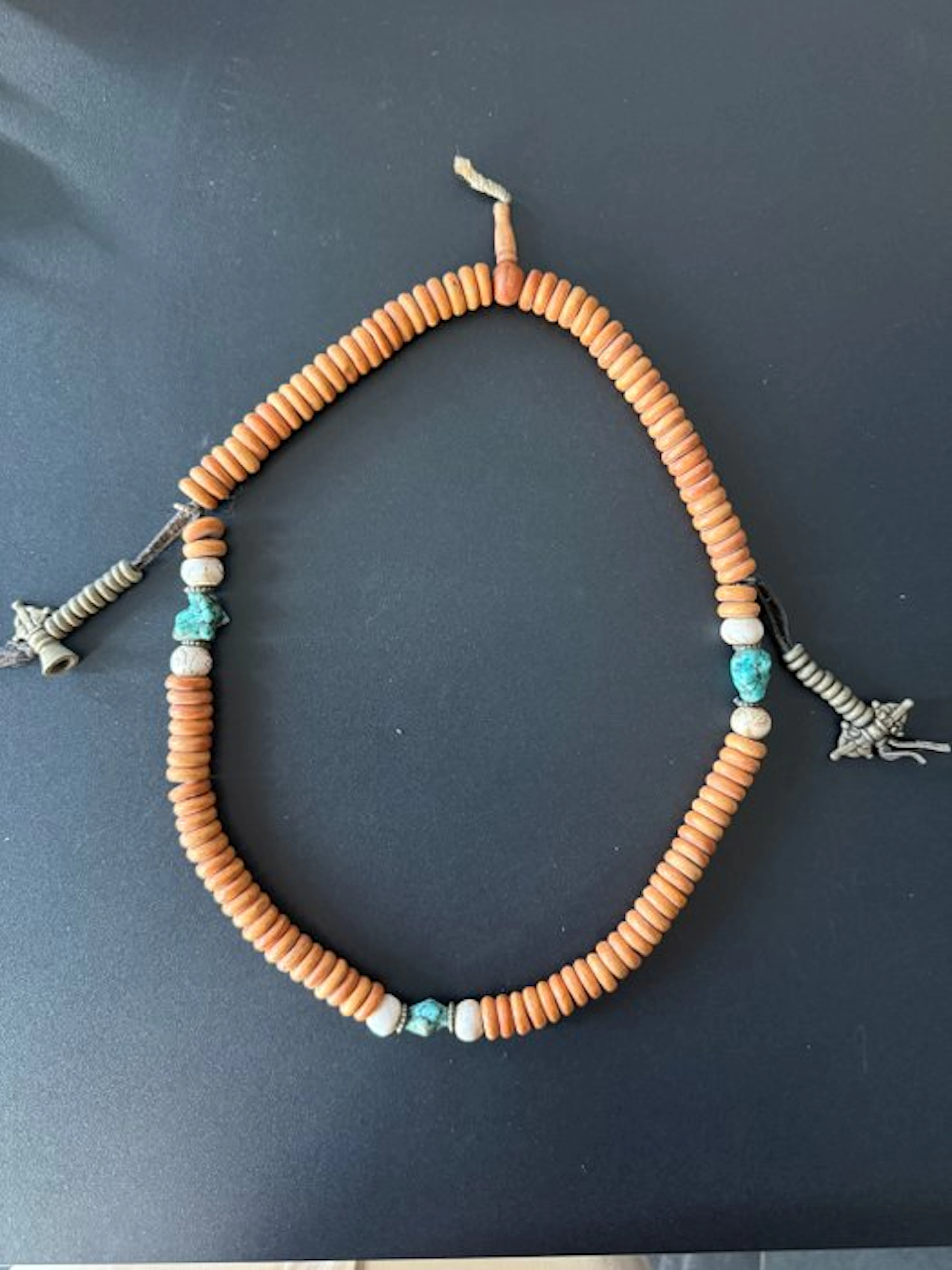 Traditional Tibetan Mala Necklace - Antique Glass Paste "Sherpa Coral"