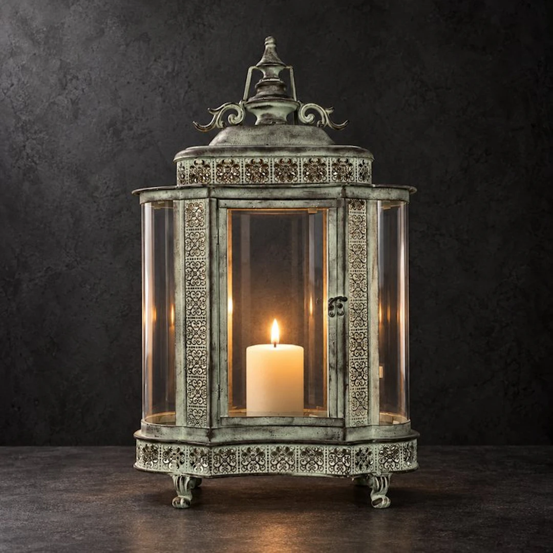 Lantern - Glass, Metal, Iron - Rounded lantern - 60 cm