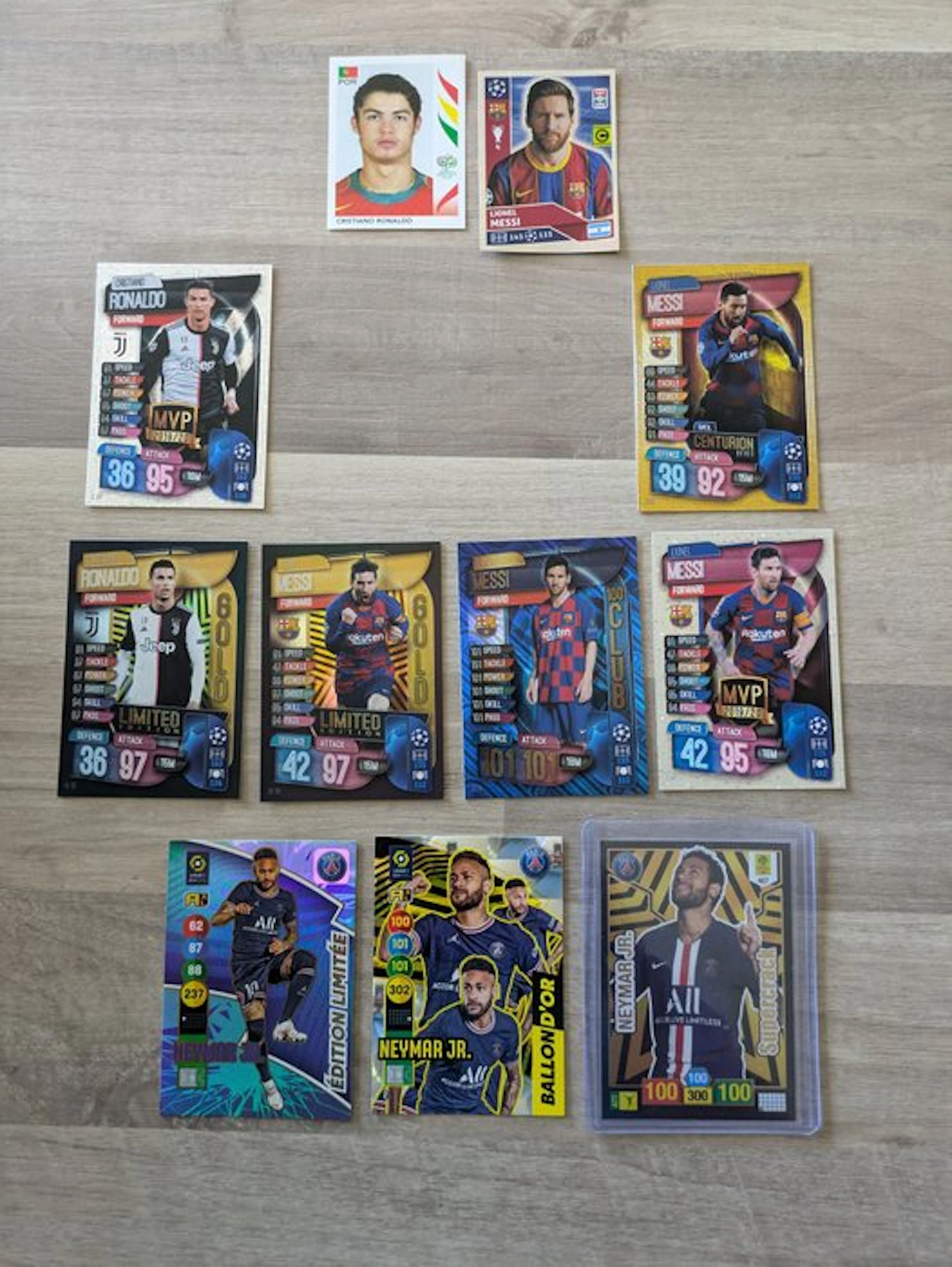 Panini et Topps Messi / Ronaldo / Neymar - 11 Card - Good (GD)