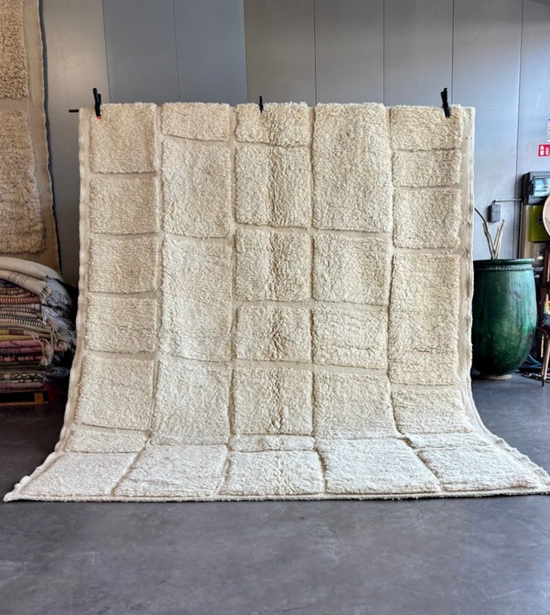 Moroccan Square Mrirt Wool Rug – Handmade Ivory Berber...