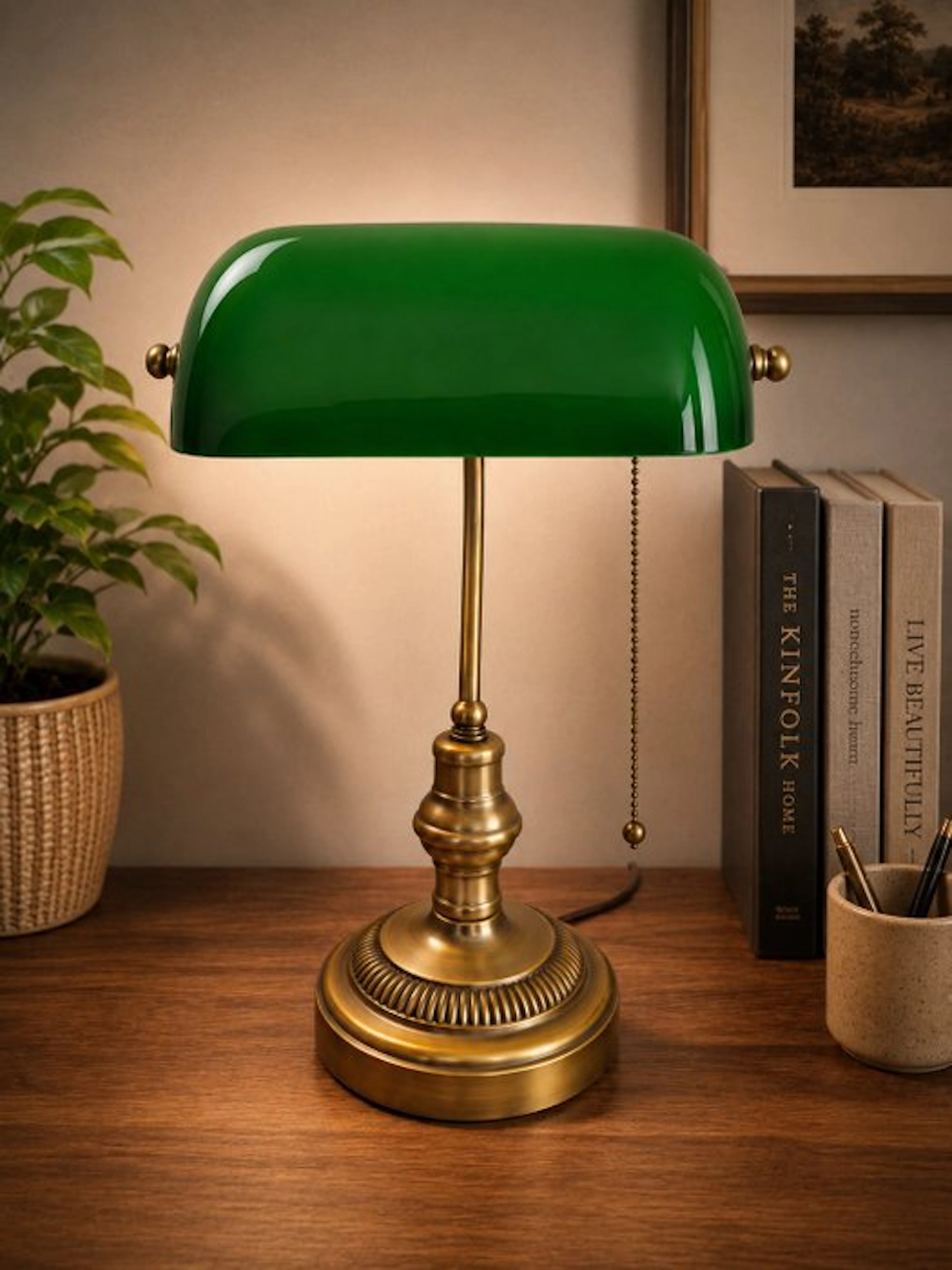Banker table lamp - Gilt brass - banker