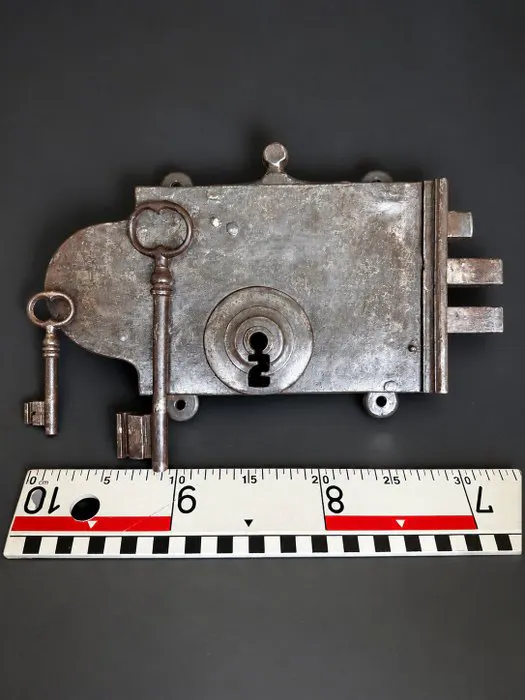 Antique Door hardware - Rare XL Antique Warded Rim Lock...