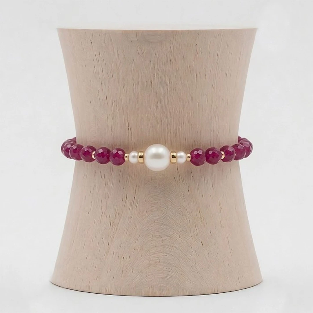 No reserve price - Bracelet - 18 kt. Yellow gold Pearl - Ruby