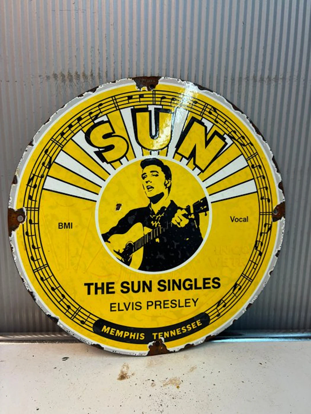 Sun Records – Elvis Presley – Rond Emaille Reclamebord - Enamel sign - Enamel