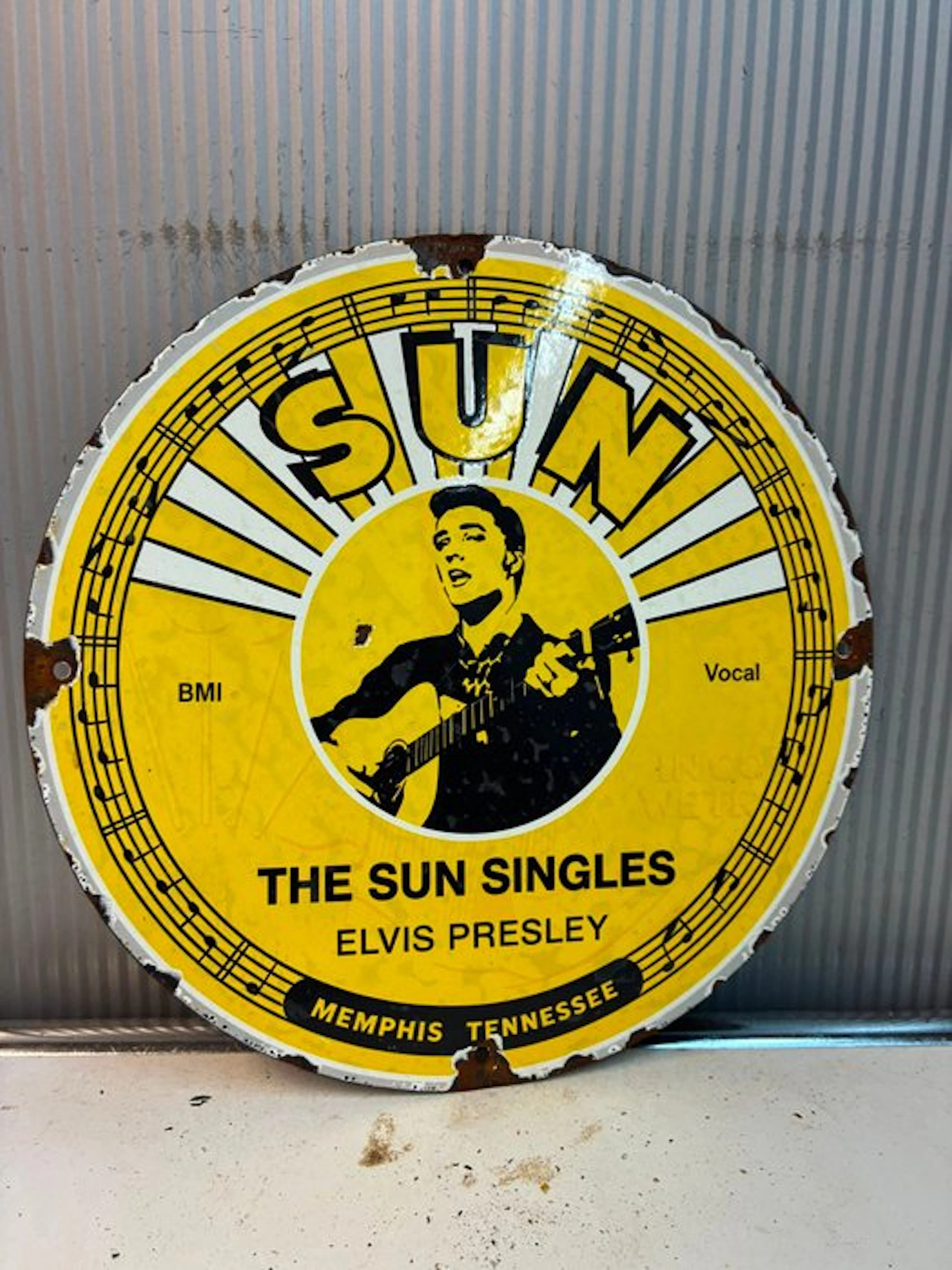 Sun Records – Elvis Presley – Rond Emaille Reclamebord - Enamel sign - Enamel