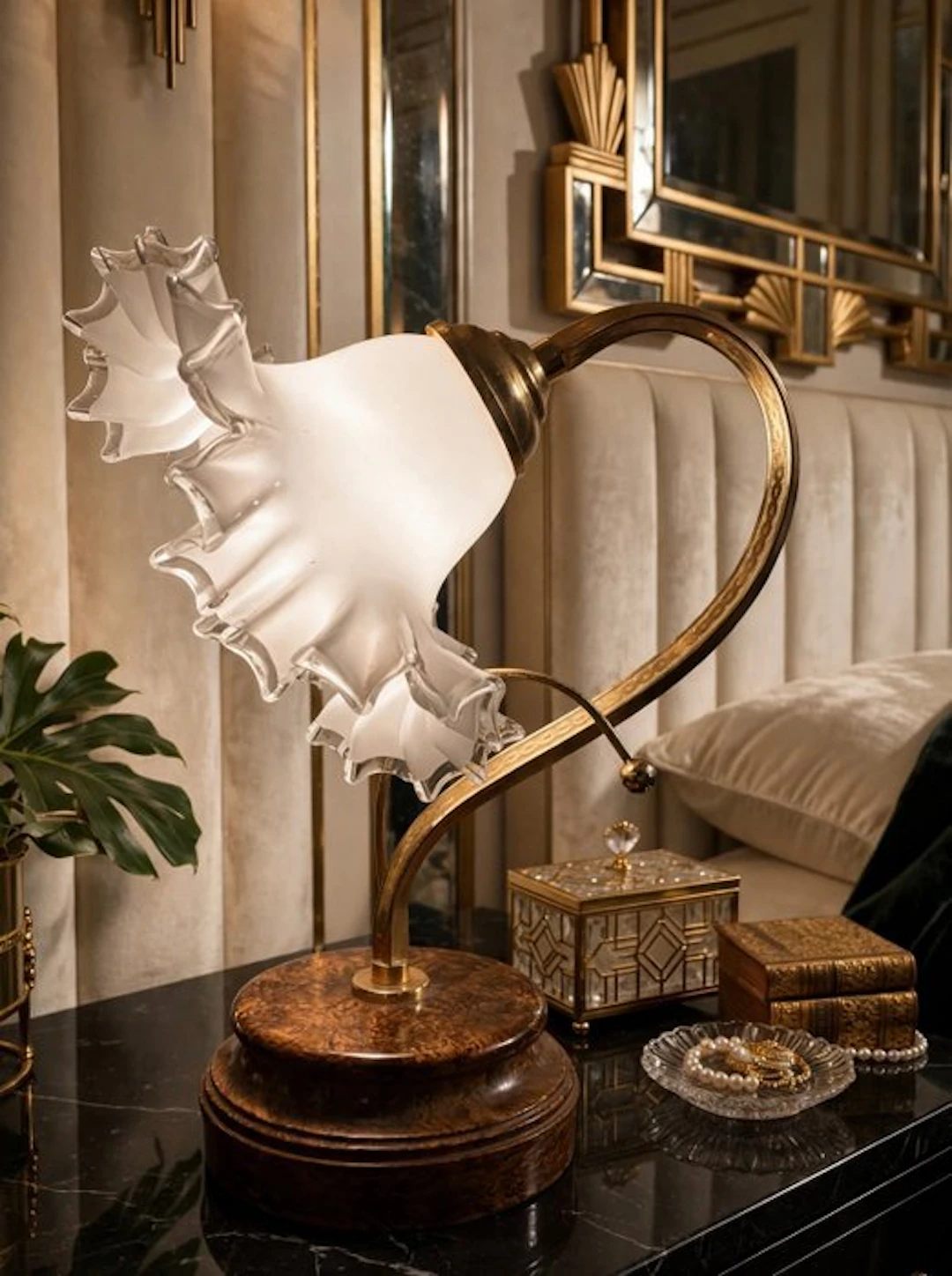 Table lamp (2) - Gilt brass, Murano glass