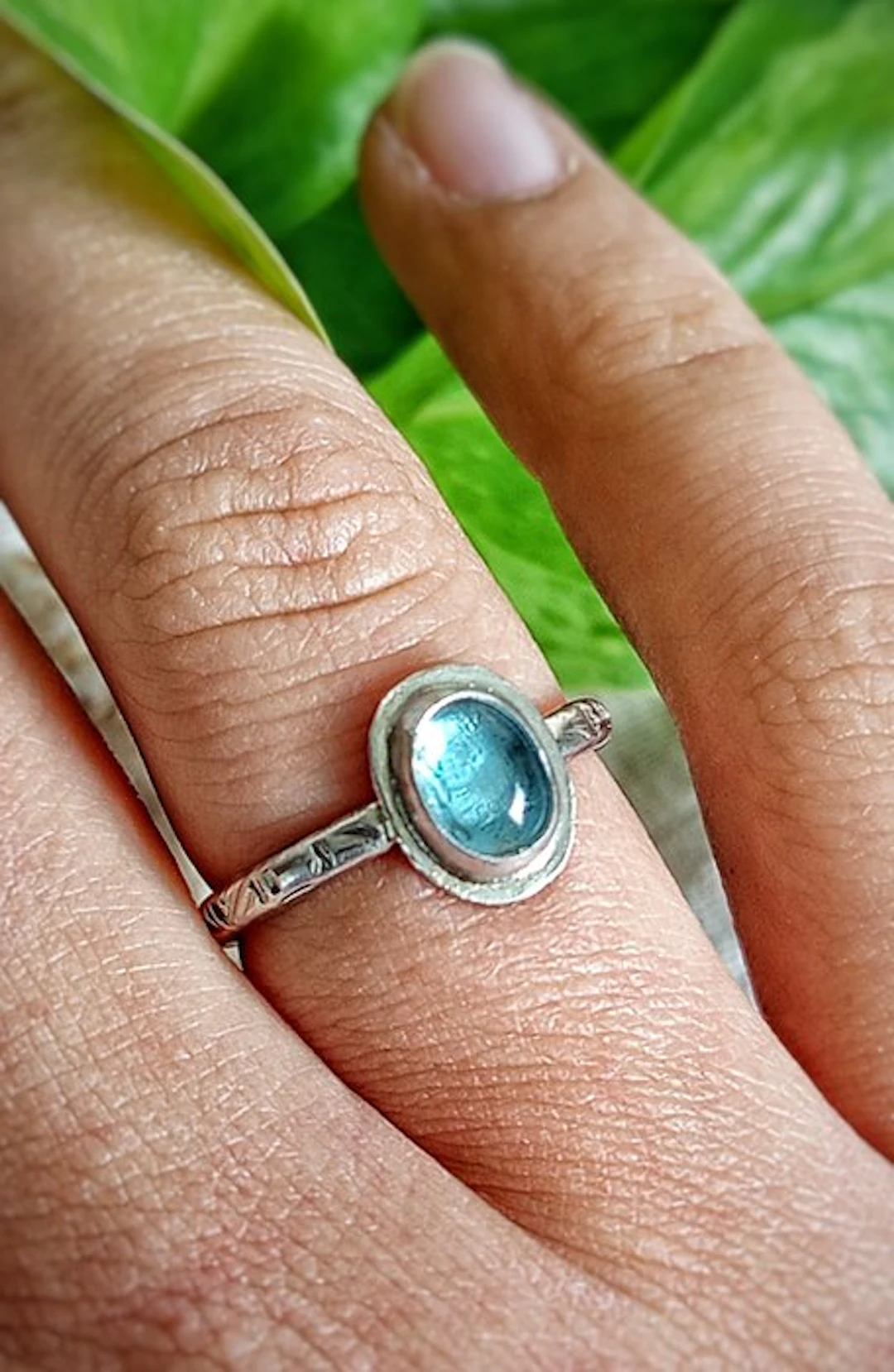 "Celeste" handmade ring in 925 silver with top-quality Aquamarine