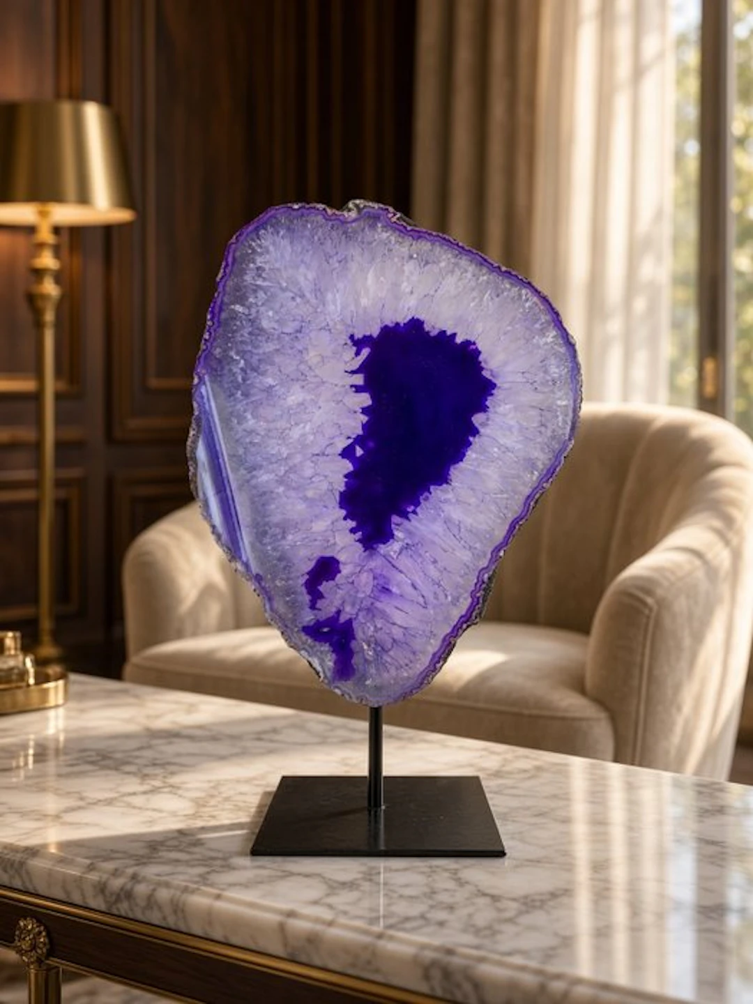 Large Rare purple Agate - rock crystal geode on stand...