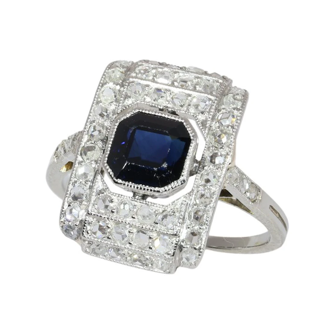 Ring Platinum - Diamond - Sapphire Art Deco 1930s