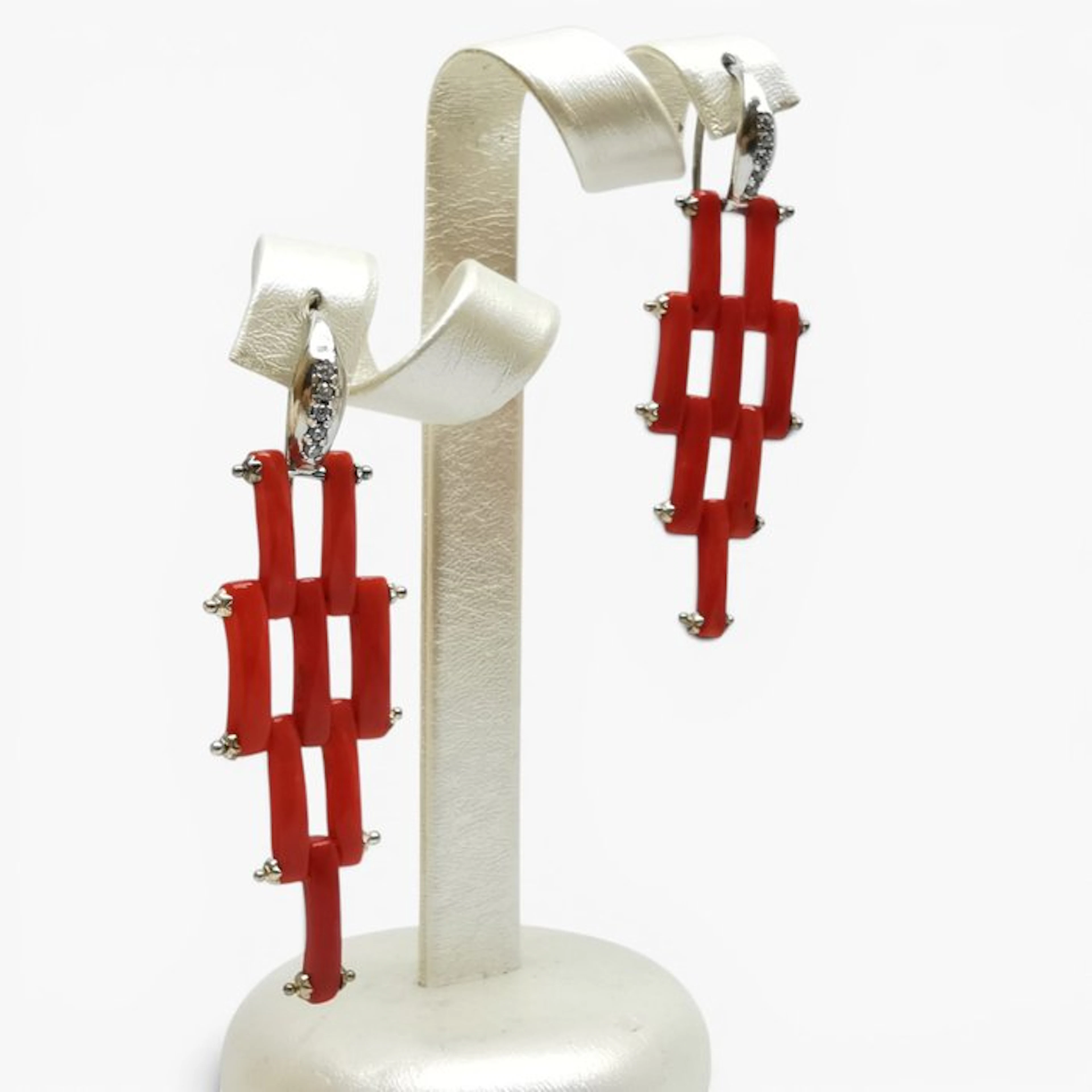 Blood Coral - Silver - Earrings - handmade