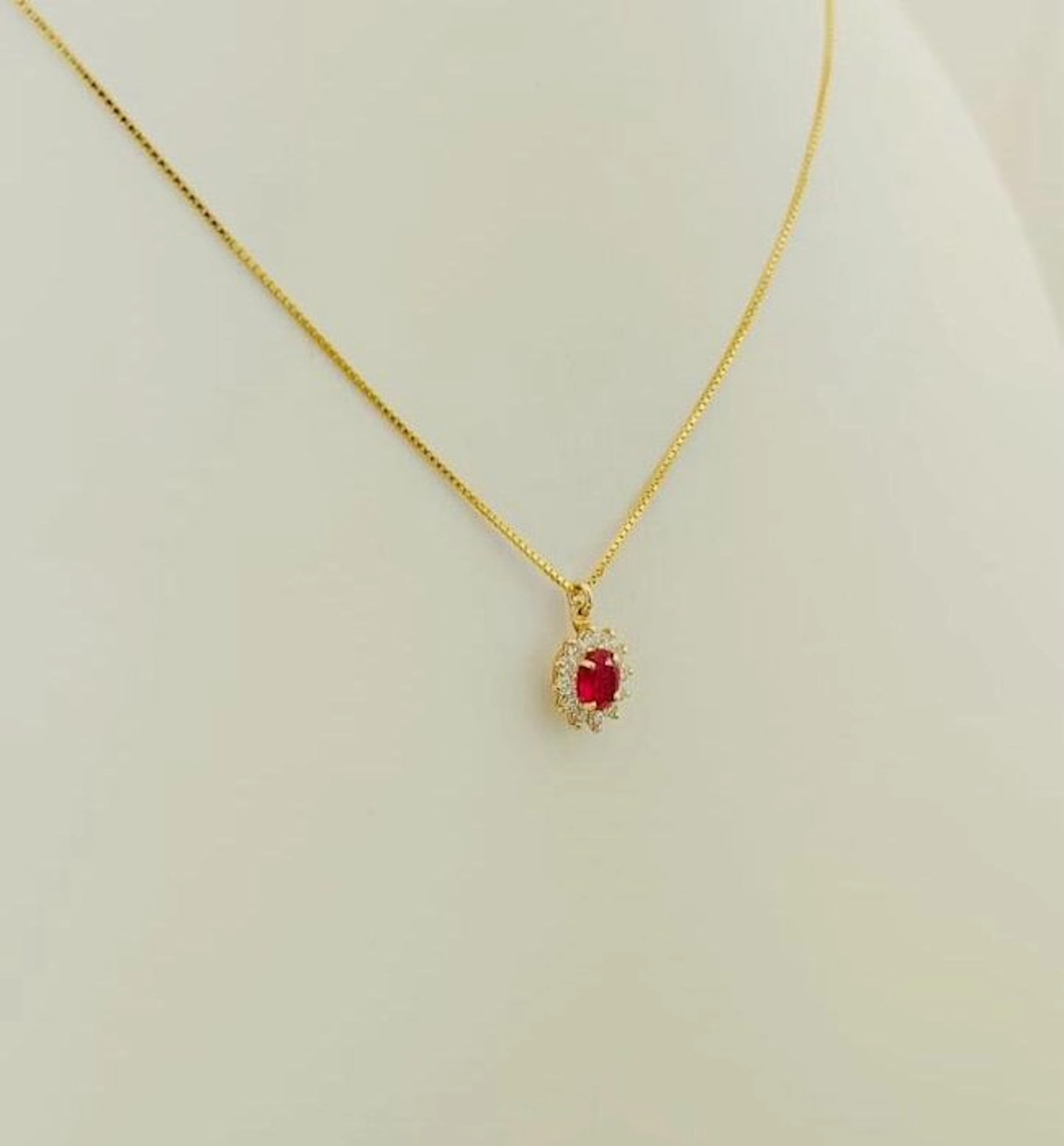 Necklace - 18 kt. Yellow gold Ruby - Diamond