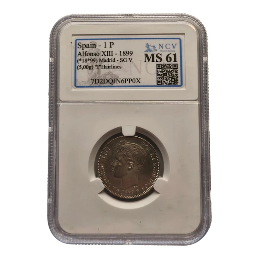 Spain. 1 Peseta Alfonso XIII 1899 Madrid MS61