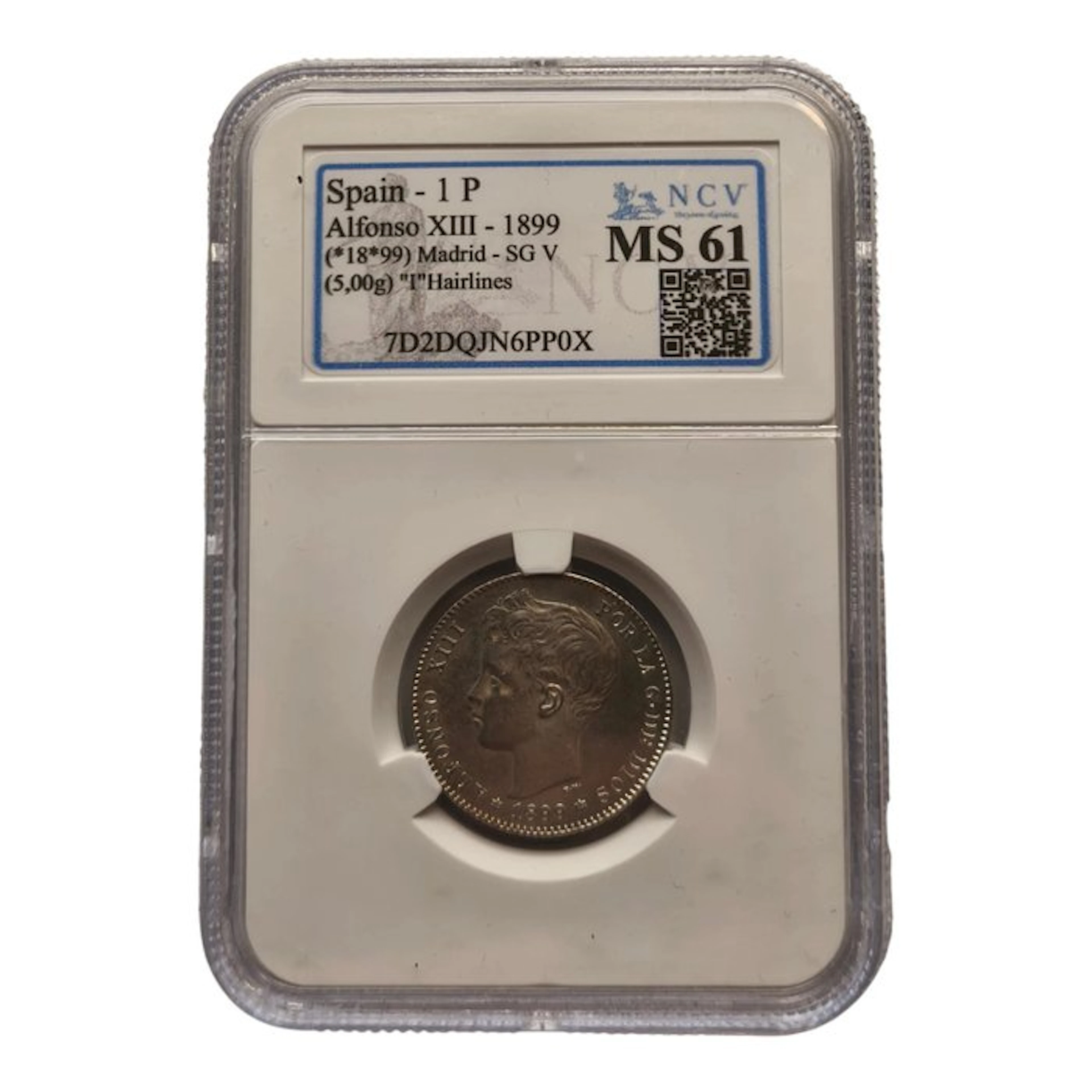 Spain. 1 Peseta Alfonso XIII 1899 Madrid MS61