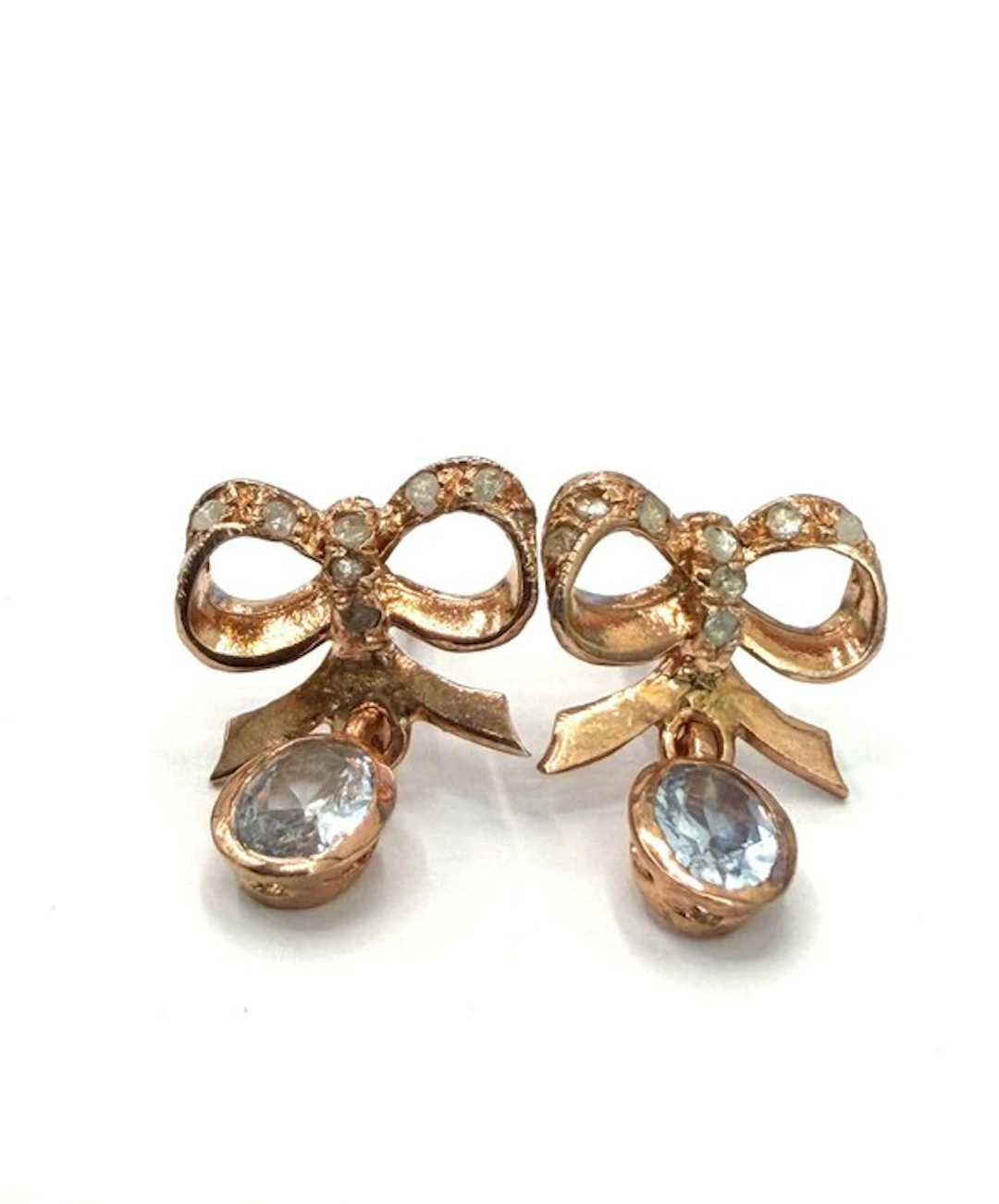 No reserve price - Earrings - 9 kt. Rose gold, Silver Spinel - Diamond