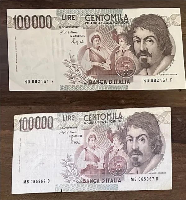 Italy. - 2 x 100.000 Lire "Caravaggio" I tipo - Gigante...