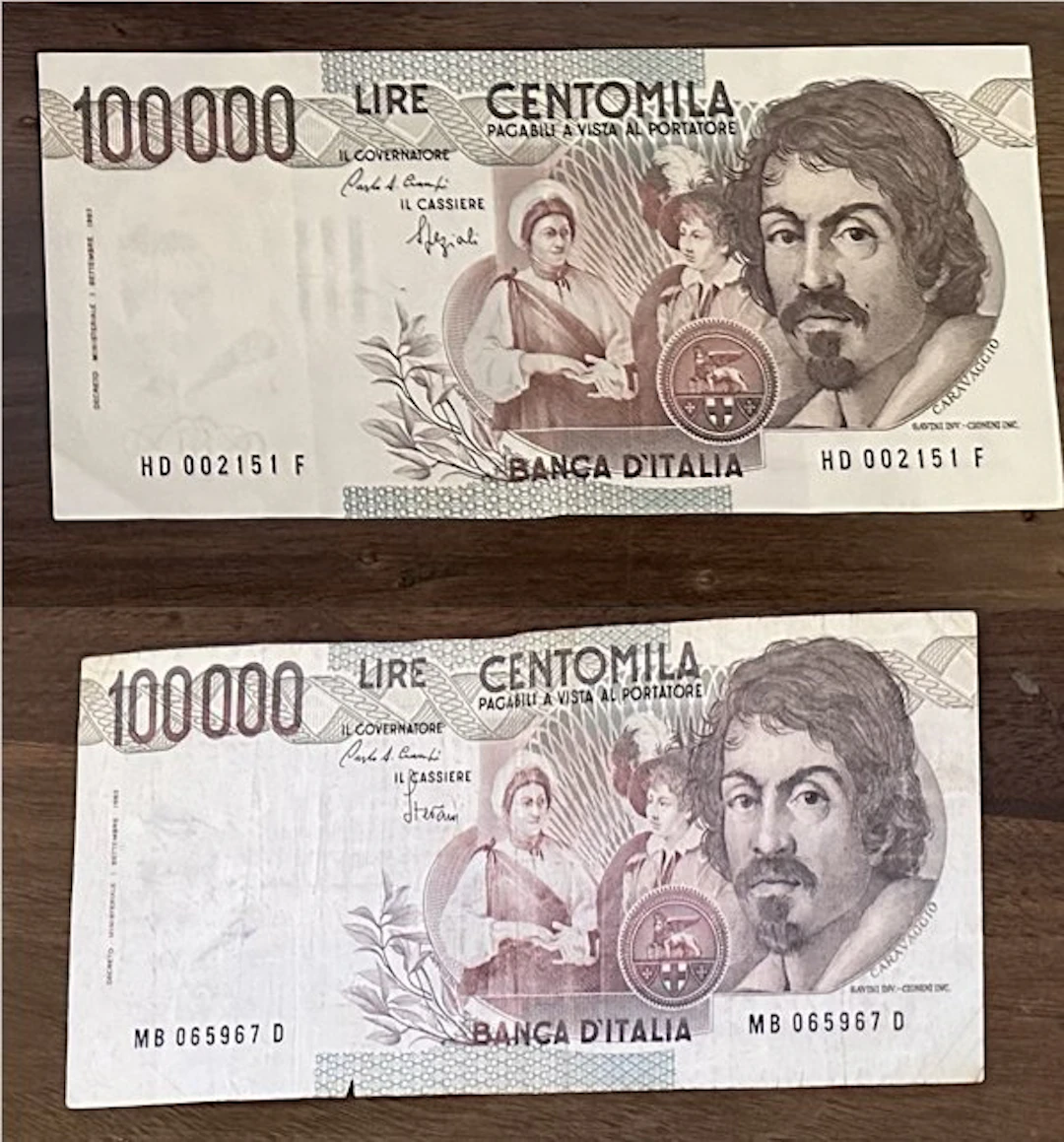 Italy. - 2 x 100.000 Lire "Caravaggio" I tipo - Gigante...