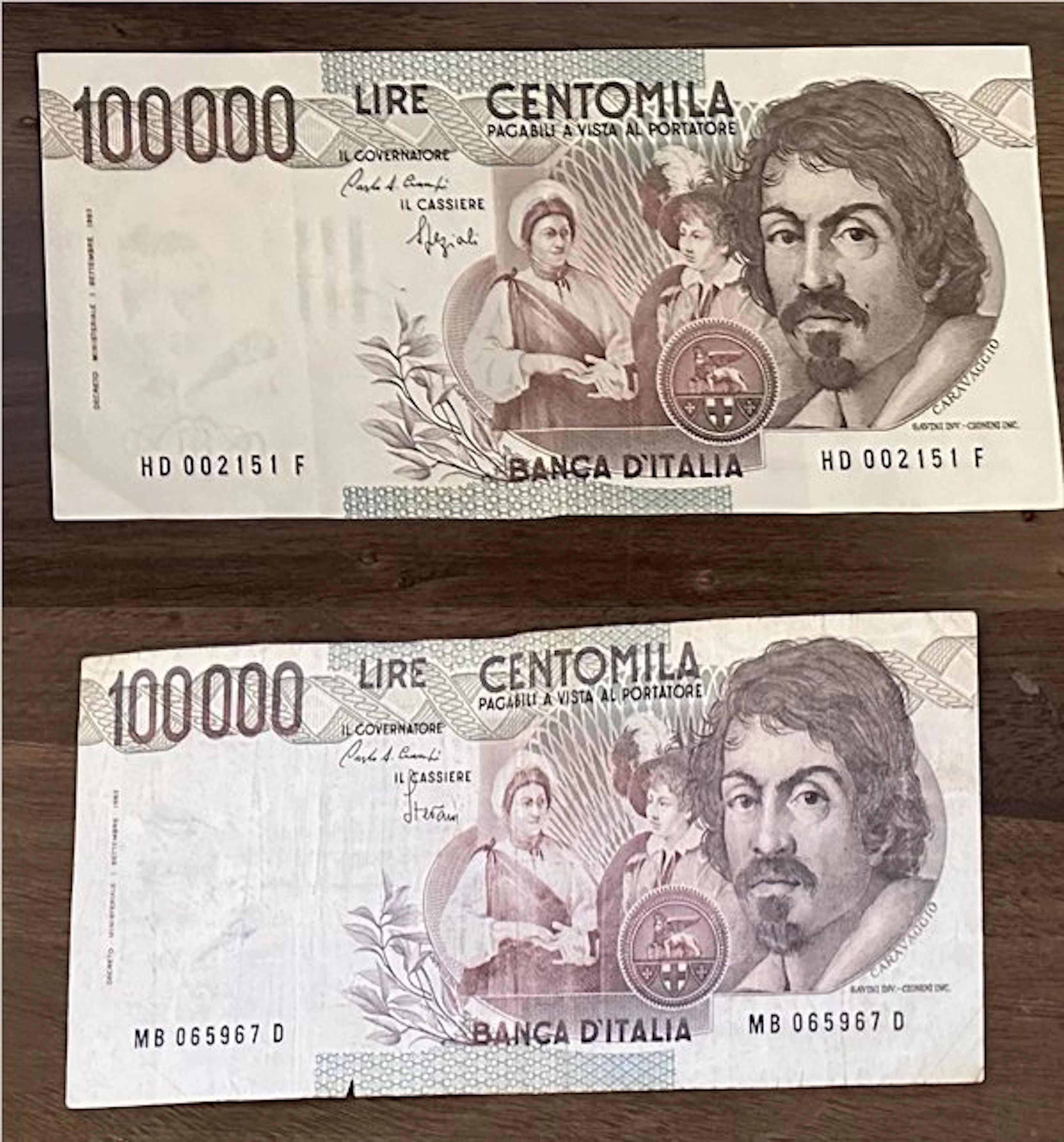 Italy. - 2 x 100.000 Lire "Caravaggio" I tipo - Gigante...