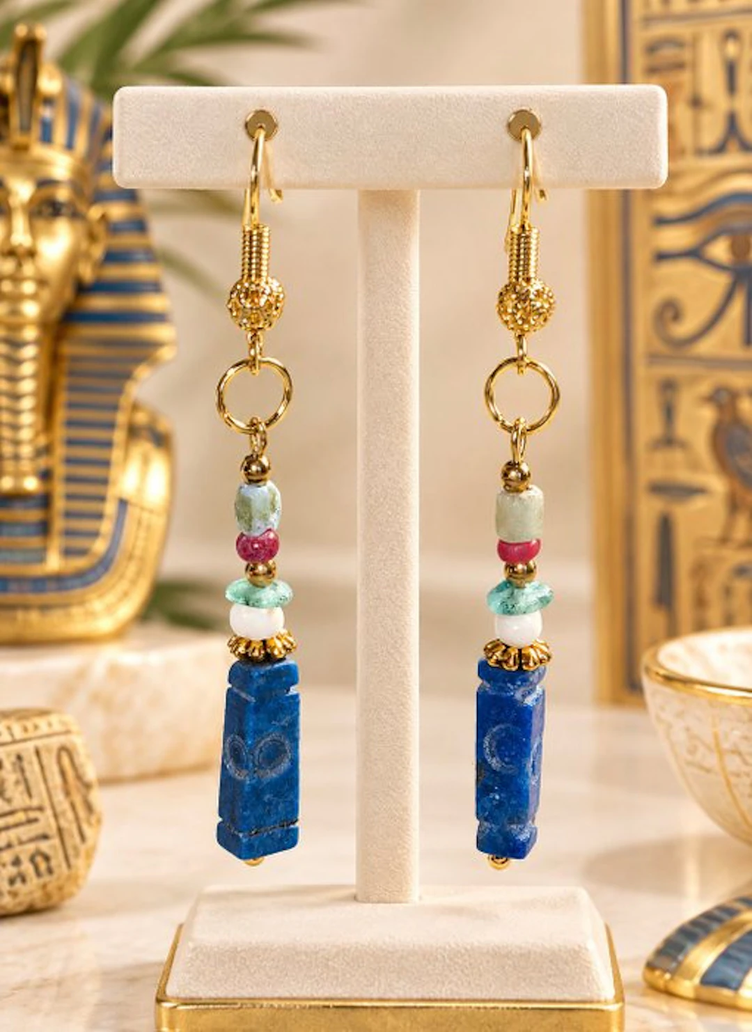 Ancient Egyptian Gold-plated Drop earrings - Lapis...