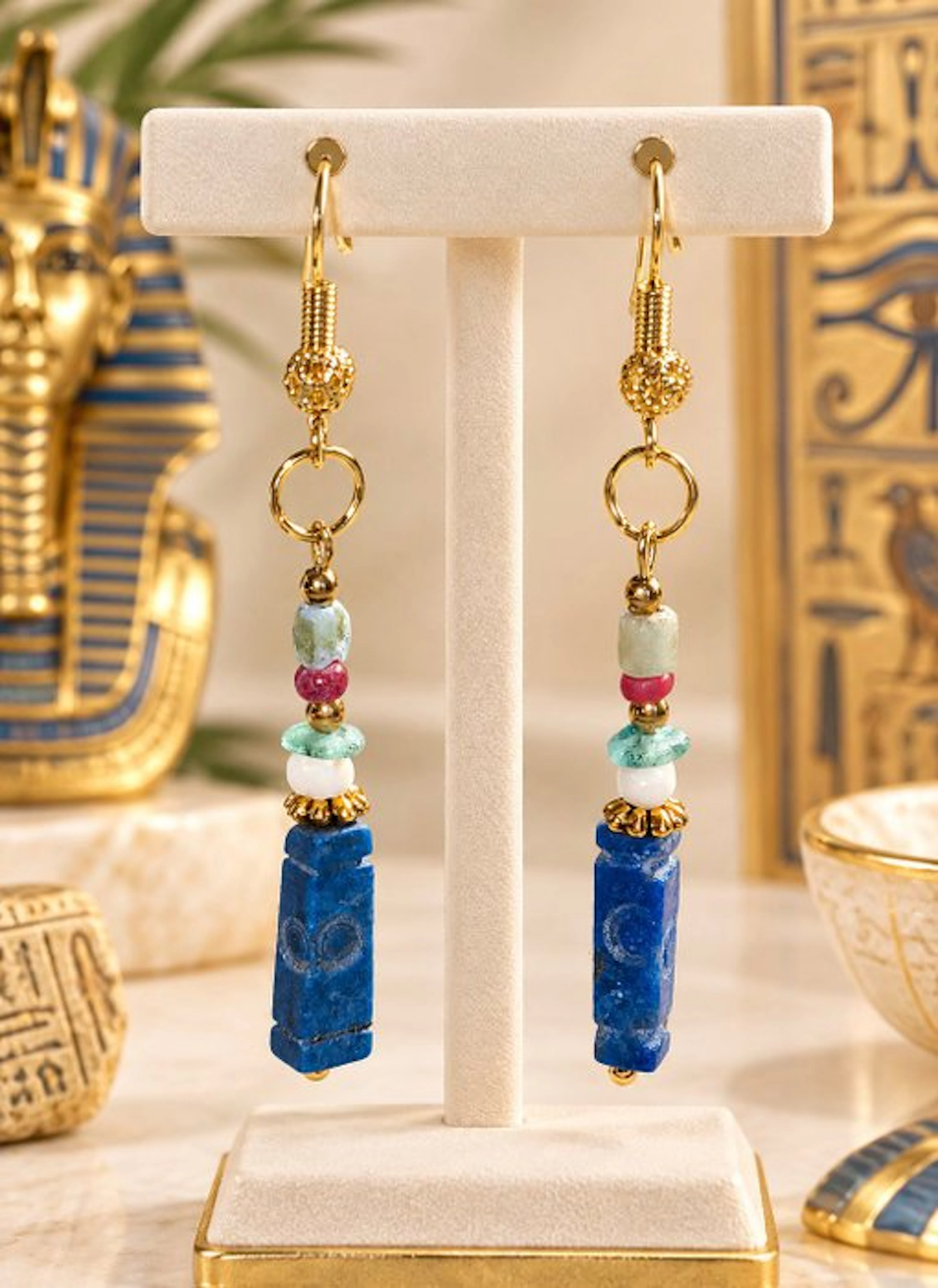 Ancient Egyptian Gold-plated Drop earrings - Lapis...