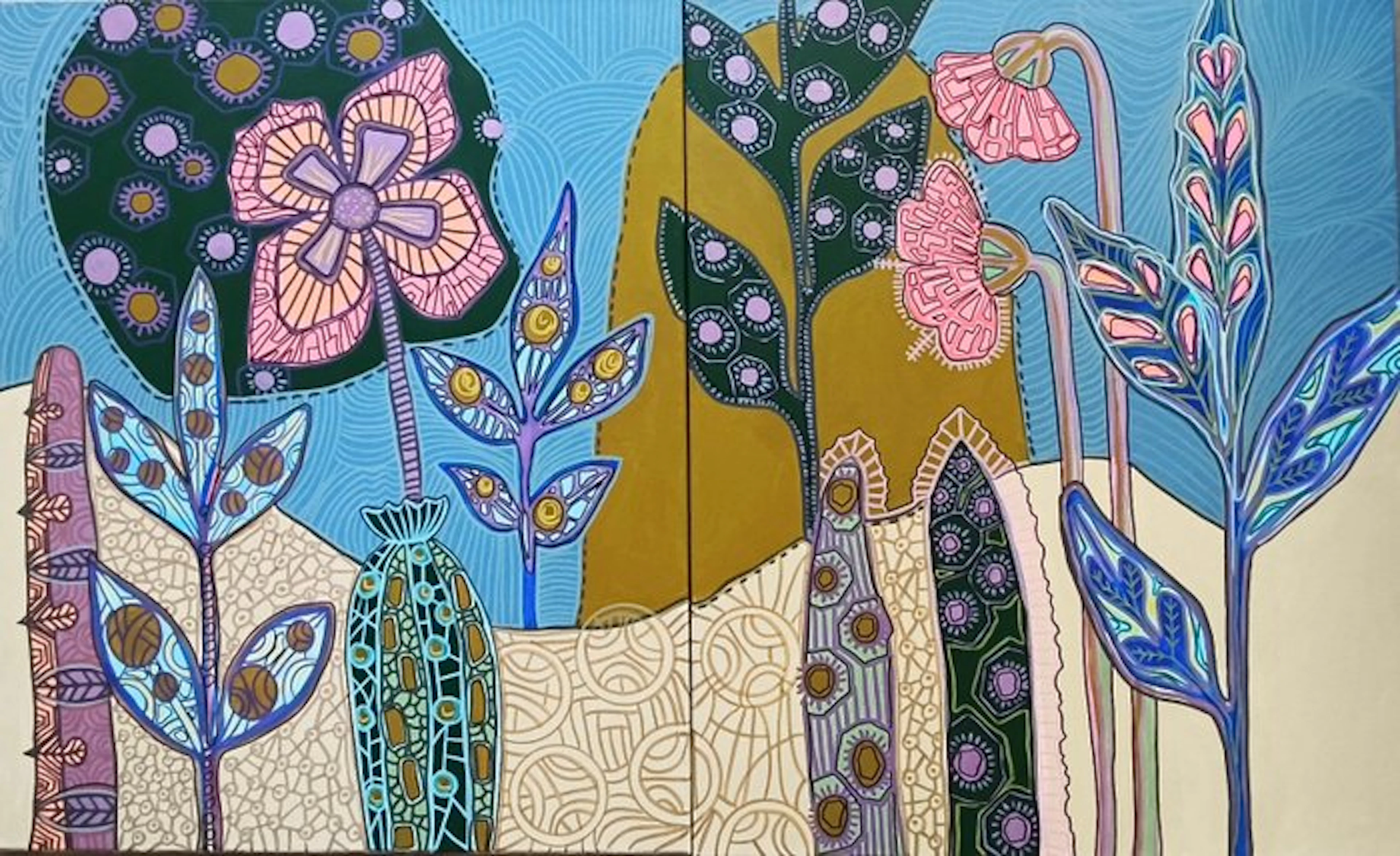 Hajer Aloui - Jardin Graphique (N°8) - Diptyque Botanique (100*61cm)