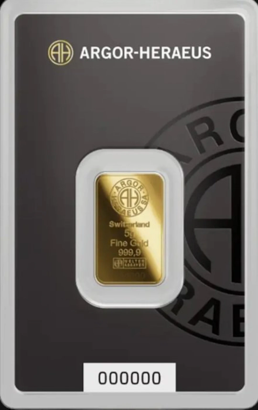 5 grams - Gold .999 - Argor-Heraeus, Switzerland - Sealed & with certificate