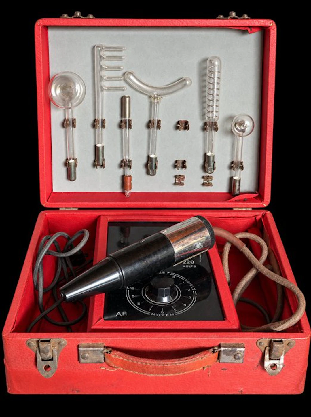 Fluvita - Medical instrument - Electrotherapy device - wood-glass-metal-leather
