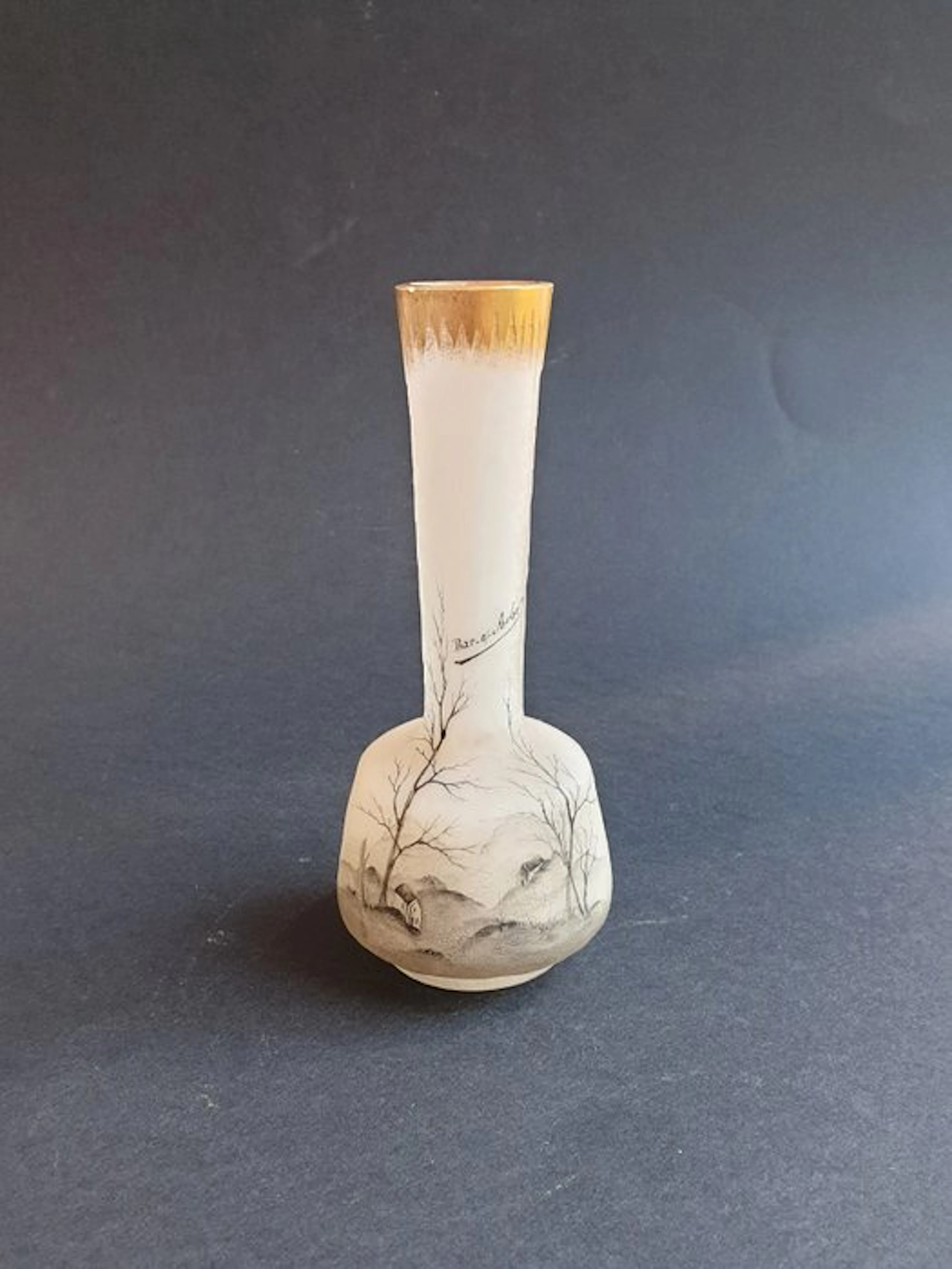 Daum - Daum Nancy - Vase - Grisaille landscape "Bar-sur-Aube"